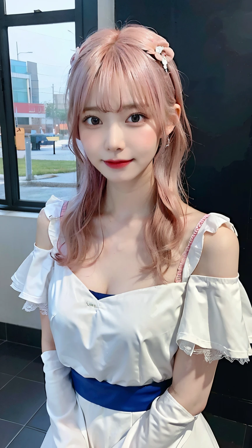 left eye、double eyelid、pink hair