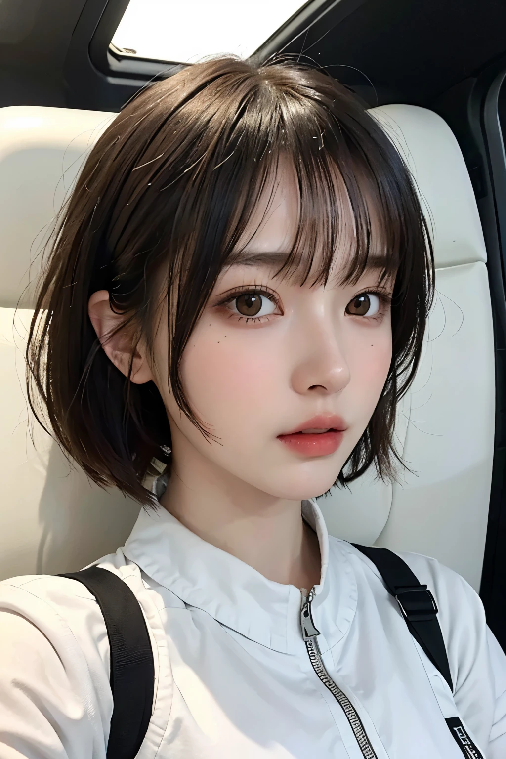 highest quality、masterpiece、ultra high resolution、(real:1.4)、Beautiful woman1、Beautiful details of eyes and skin、light brown short cut hair、The perfect spacesuit、spaceship、