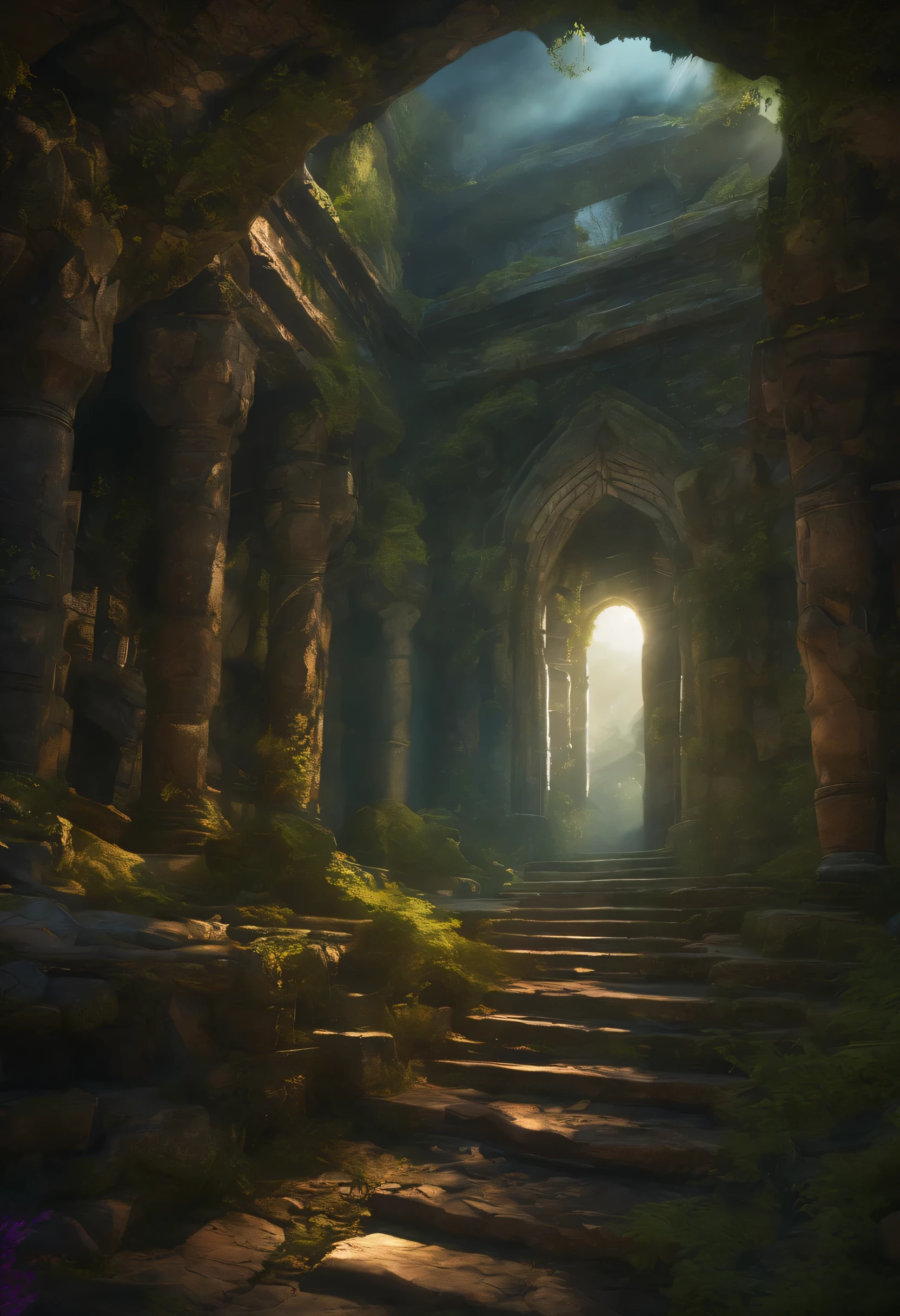 ancient mysterious cave,time travel portal,glowing doorway,Mossy stone walls,Crumbling pillars,echoes of whispers,ethereal atmosphere,enchanting glow,Dappled light,otherworldly beauty,Full of magic,Ancient runes carved on the wall,hidden artifacts,sparkling crystals,sleeping secret,Flickering torches,A touch of adventure,iridescent mist,swirling vortexes,Ancient Civilizations,The unknown world is waiting to be explored,Mystic energy,adventurer&#39;s exploration,amazing discovery,Ancient prophecy,mysterious creature,shadow of the past,Mysterious whispers of forgotten stories,dusty manuscript,magic map,The click of footsteps,Darkness embraces the unknown,Magical ruins,Ancient legends become reality,unfathomable mystery,The secrets of time and space are unfolding,reveal the passage of history,unraveling the mysteries of the universe,Breathe life into forgotten things. (best quality,4K,8k,high resolution,masterpiece:1.2),Super detailed,(actual,photoactual,photo-actual:1.37),human development report,ultra high definition,studio lighting,Ultra-fine painting,sharp focus,Physically based rendering,professional,bright colors,Bokeh,concept artist,The dance of light and shadow,Subtle shades of blue and purple,Soft light creates a sense of wonder.