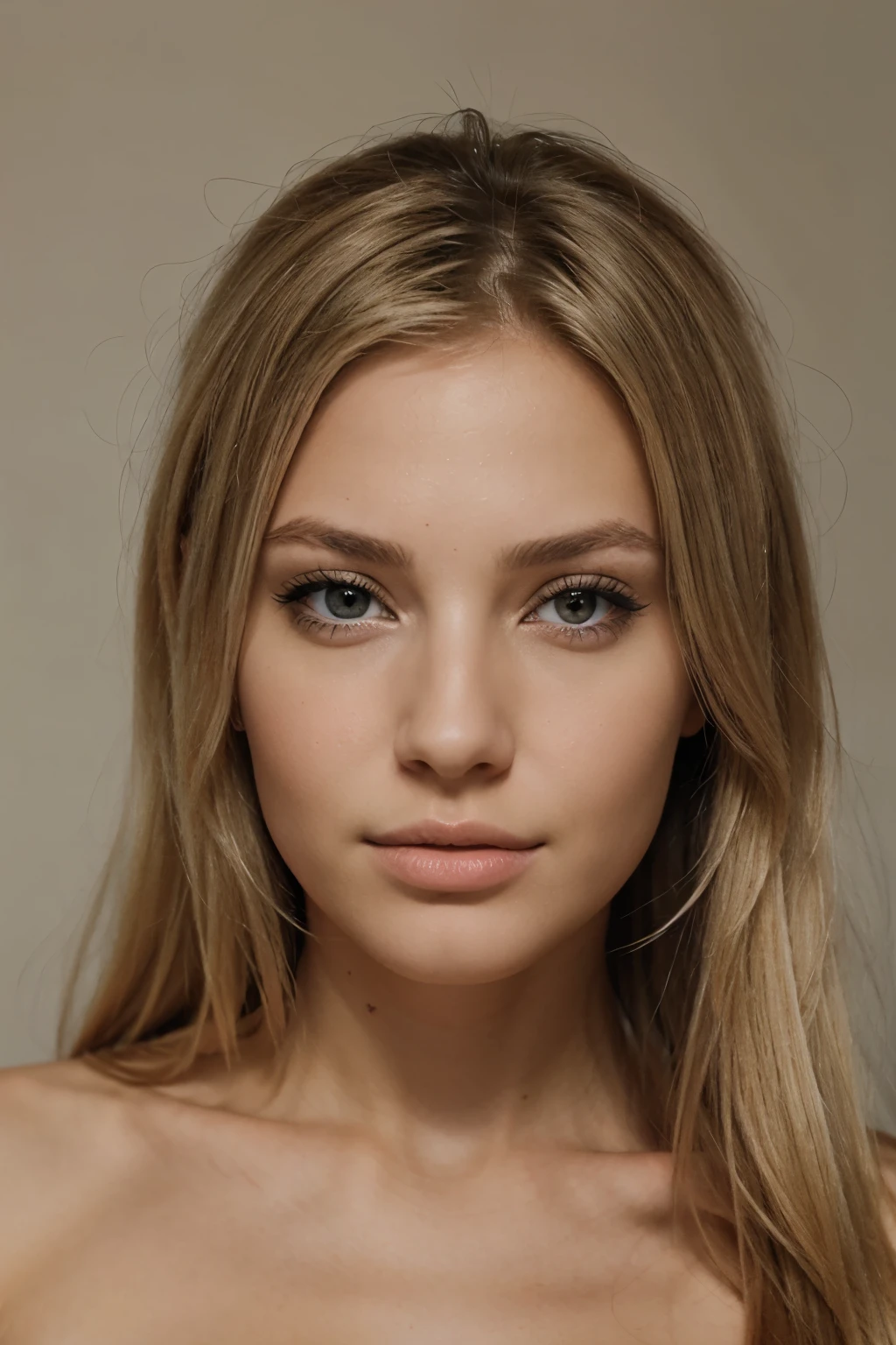 portrait d'une jolie blonde femme avec des yeux gris 