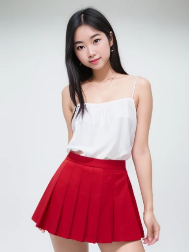 (masterpiece), (extremely intricate:1.3),, (realistic), inkekirei in Red ((red long training suit)), Clear facial features, black hair, Happy, in front of white flat color background, the most beautiful in the world, full body, photo studios, professional photograph of a stunning woman detailed, detailed face, eyes to the camera, sharp focus, dramatic, award winning, cinematic lighting, octane render, realistic, volumetrics dtx, (film grain, bokeh, blurry foreground, blurry background), 