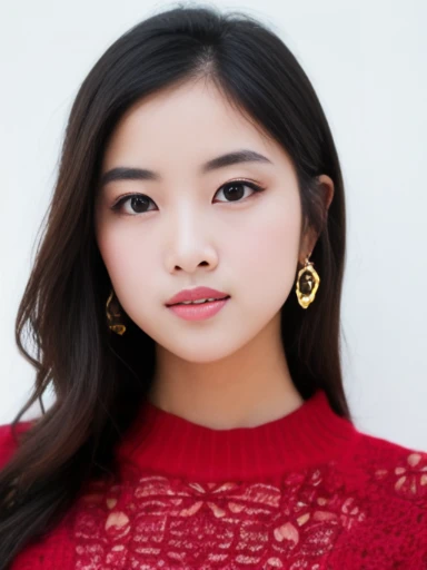(masterpiece), (extremely intricate:1.3),, (realistic), inkekirei in Red ((red long training suit)), Clear facial features, black hair, Happy, in front of white flat color background, the most beautiful in the world, full body, photo studios, professional photograph of a stunning woman detailed, detailed face, eyes to the camera, sharp focus, dramatic, award winning, cinematic lighting, octane render, realistic, volumetrics dtx, (film grain, bokeh, blurry foreground, blurry background), 