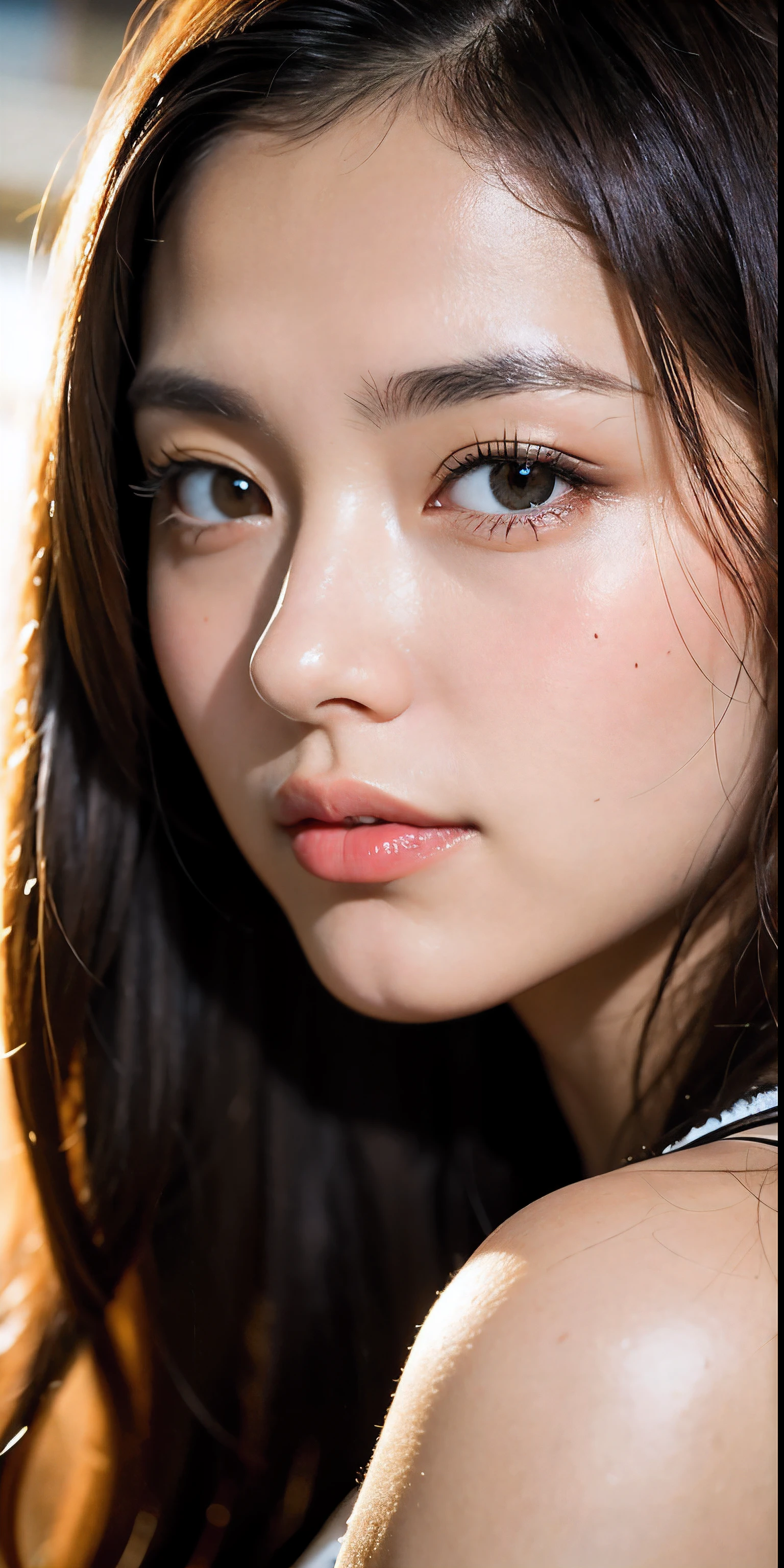 office culture，Random texture material，Upper body close-up，A girl who dresses extremely conservatively，She is the most beautiful girl here，The picture is extremely realistic，（Very detailed），Add details，再Add details，（Very realistic skin texture），Increases skin texture，The sun shines，，The picture is more three-dimensional，hair enhancement。