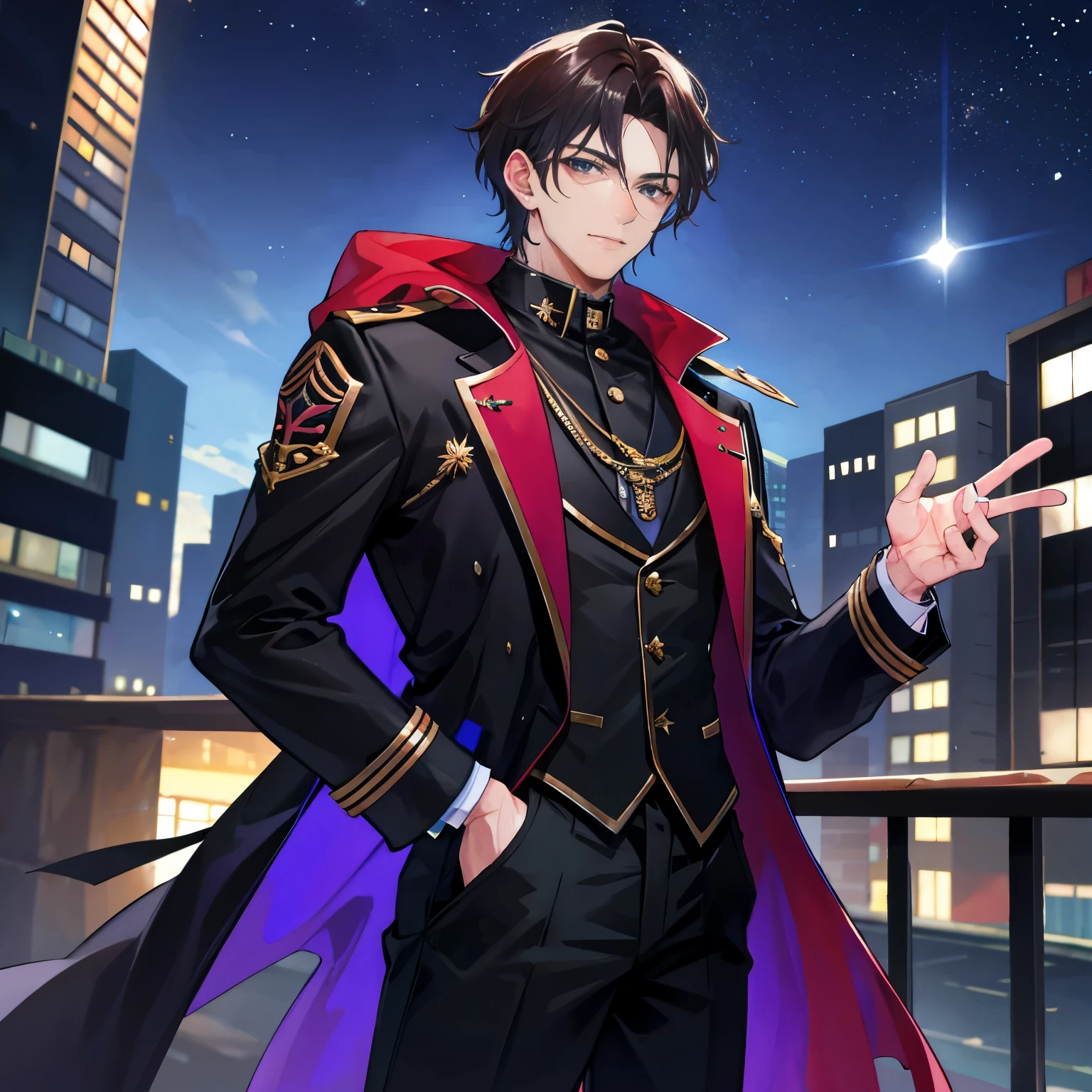 A man,Handsome,nightcity,Sateen,coat large,Put your hands in your pockets