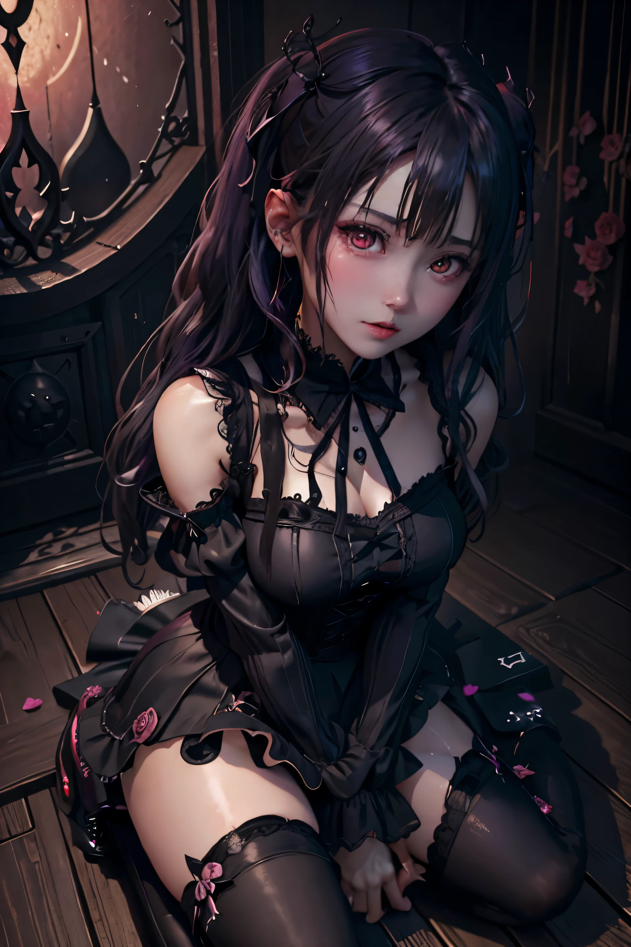 ハードdark gothicメイク、Insanity、deep night sky、horror、black dark eyeshadow、cry、grieve、Good skin glow、dark gothicメイク、dark smile、restless palace、fragrant beauty、22 years ago、lure、Expression of intense sexual pleasure、embarrassed look、dark gothic、Obscene expressions、pieces fly、highest quality、Browse 5 books、Expression of sexual pleasure in the midst of suffering、drunk face、purple maid outfit、Mysterious、Noble、A face that is holding back the toilet、super sexy、loving smile、twin tail hair、jet black ruffle skirt、right blue eye, left eye is red、Gothic bed covered with roses、Super bewitching pose、stick out your butt、platform heel shoes、dark makeup、black lipstick、Stained glass、black metal world、open your legs loosely、make the world beautiful、sit on a bed of roses、gothic lolita clothing、comb hair、A little thin、silver hair、long hair straight hair、cute gothic lolita dress、beautiful face、elegant face、bewitching face、knee high socks、Stained glassが背景、My chest is shiny from a lot of sweat、the room is dark、thin、appropriate breast size、goth long dress、bell sleeve、wizard sleeve、decadent look、sexually excited look、Raking hair、ceremony、ゴシックceremony、Glossy thighs wet with water、Thighs wet and shiny with oil、unusual Mysterious expression、Background of a room full of roses、stunned look、rose maiden、My body is wet and shiny、Lots of glitter on the thighs、I&#39;m sweating a lot、A lot of sweat and stickiness on the thighs、Sweat shining on your thighs、My whole body is sweaty and shiny、pretty sweaty、My thighs are sweaty、my thighs are so wet、I sweat a lot and my thighs are shiny.、embroidery is pink、clothes embroidery pink、thigh high socks、shot from below、appropriate chest size、please kneel down、Knees on the floor、knee high socks、large amount of thigh sweat、kneel down、show thighs、