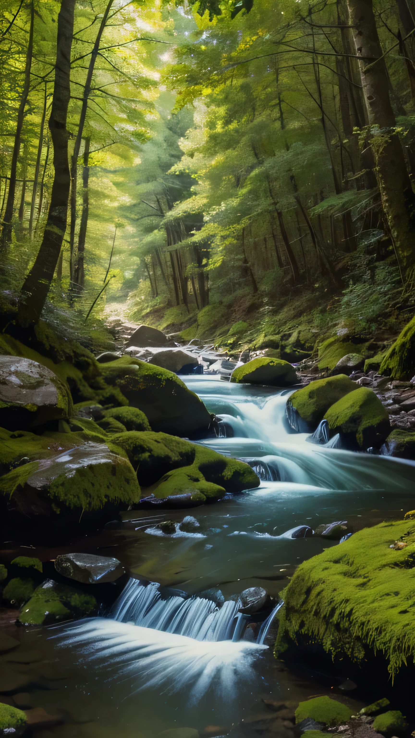 Summer forest and stream during a hike