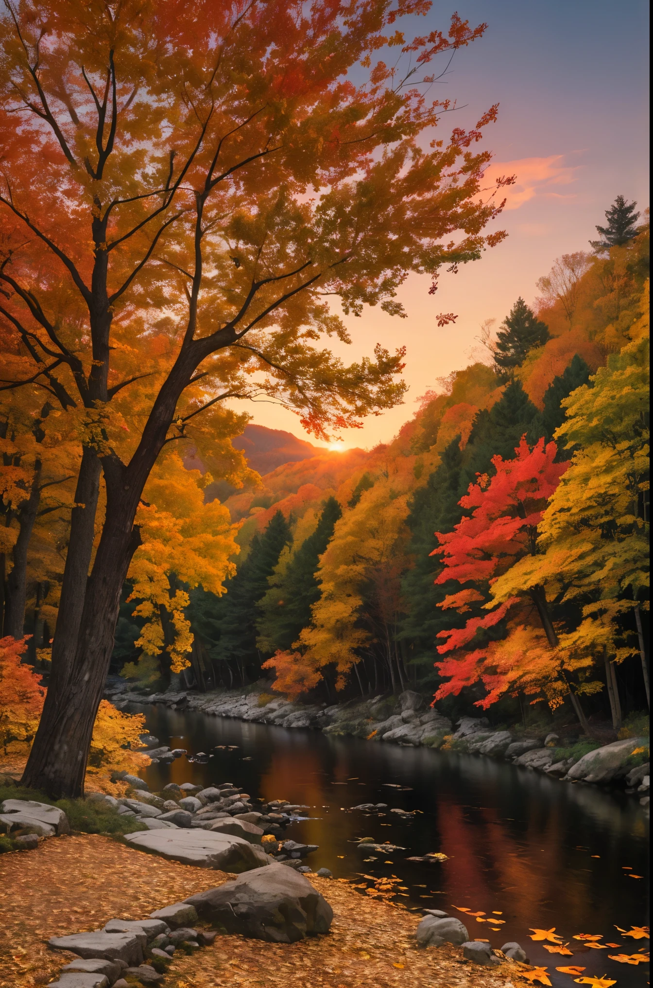 8K Fall,colorful leaves,dusk,Scenery,(ultra high resolution),(ultra high definition),masterpiece,top quality