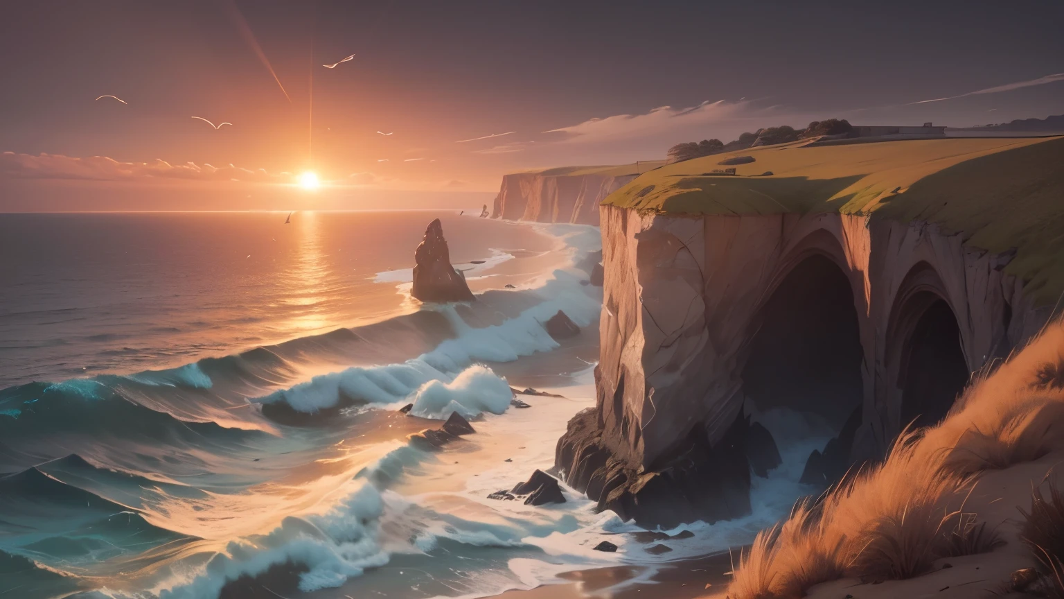 Create a detailed pencil sketch of coastal cliffs at sunrise. Capture the rugged texture of the cliffs and crashing waves with dynamic pencil strokes. Use a wide-angle perspective to showcase the expansive shoreline bathed in the soft morning sun.
Add seagulls in flight against the dawn sky, and paint a gradient of colors in the sky—deep blues near the horizon transitioning to warm oranges and pinks. Include subtle details like distant ships and a solitary figure at the cliff's edge for a cinematic touch.
Bring the scene to life with intricate shading, emphasizing the transformative moment as nature awakens to a new day.