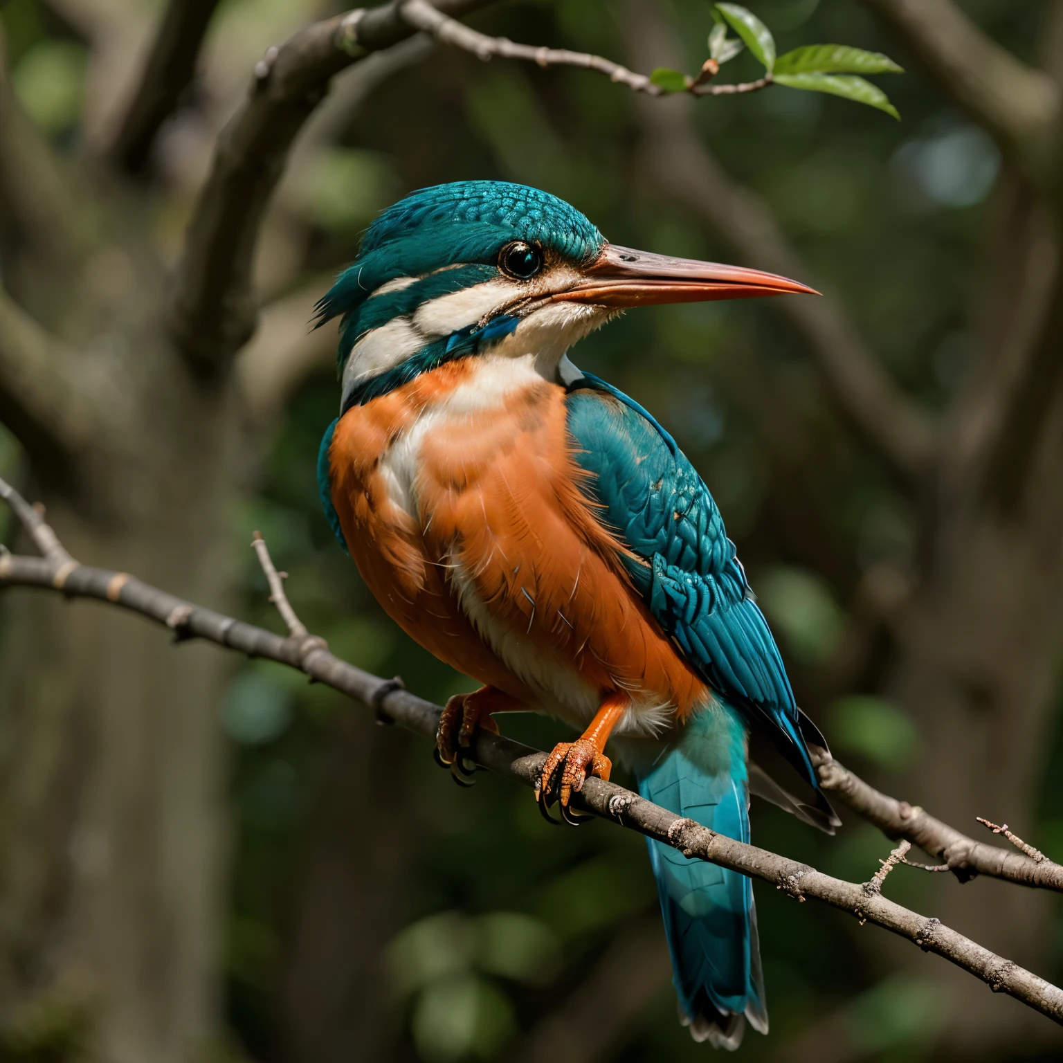 Portrait image of kingfisher bird in a tree branch 
