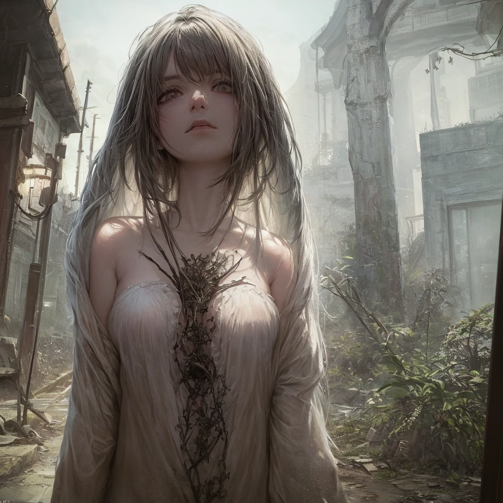 (best quality,4k,8k,highres,masterpiece:1.2),ultra-detailed,(realistic,photorealistic,photo-realistic:1.37),dark fantasy,street scene,unfamiliar environment,detailed buildings,ominous atmosphere,mysterious creatures,horrifying presence,unsettling,shadowy figures,intense darkness,young girl,long hair,innocent face,vulnerable position,hopeless situation,distressed expression,starry sky,dimly lit street lamps,dark colors,overgrown plants,quirky architecture,strange symbols,haunting shadows,abandoned feel,loneliness,magic in the air,creepy atmosphere,enchanted surroundings,gothic elements,otherworldly aura,dramatic composition,contrasting light and shadow,foreboding,uncertainty, bright weather, sunny day, brigth ambiences, light everywhere, nsfw, exposed woman, naked woman, nude
