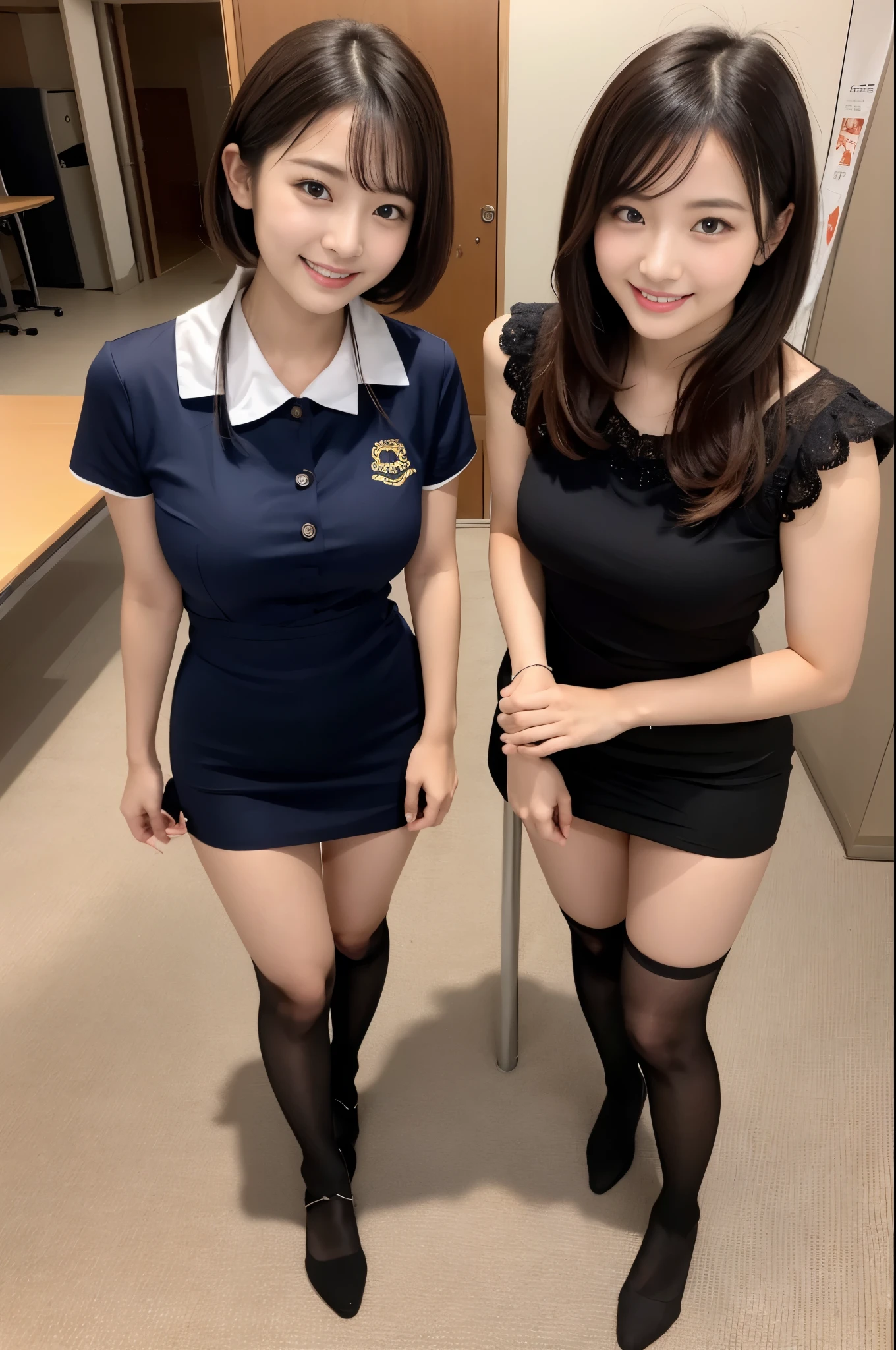 top-quality、Facial Focus、Soft light、(depth of fields)、超A high resolution、(Photorealsitic:1.4)、Raw photography、(above knee:1.4)、((Pose with one leg bent outward))、((Standing with slightly bent knees))2 Japan girls、Two 20 year old girls、Colossal 、(full of shyness、cold smile:1.1)、(Brown-eyed)、detailed beautiful faces、(Cute hairstyle)、high-angle shot、Center view、Two arafe asian women in satin shimmies standing on city street、Phenomenally cute girl、japanaese girl、Wearing a lace slip shimmy、a hyperrealistic schoolgirl、a hyperrealistic 、 Pose、full body Esbian、Nice skin、glistning skin、lovely thighs、glowing thigh、shining legs、Black high socks above the knee、High School in Japan 、乃木坂アイドル、韓国アイドル、Invite you inside、((Inviting eyes))