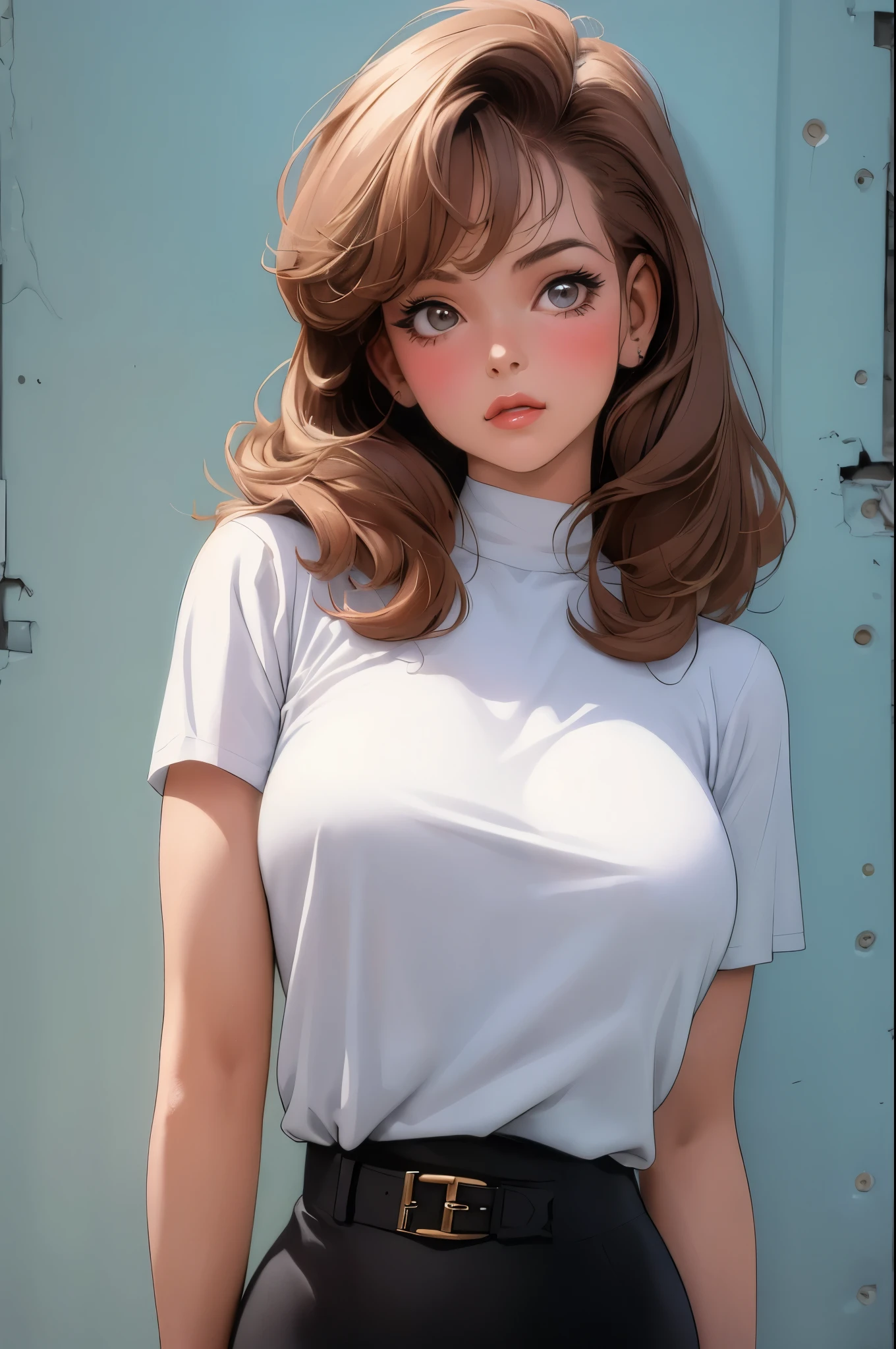 (best quality, masterpiece), 1girl, 1980s \(style\), looking at viewer, pinup \(style\), upper body,