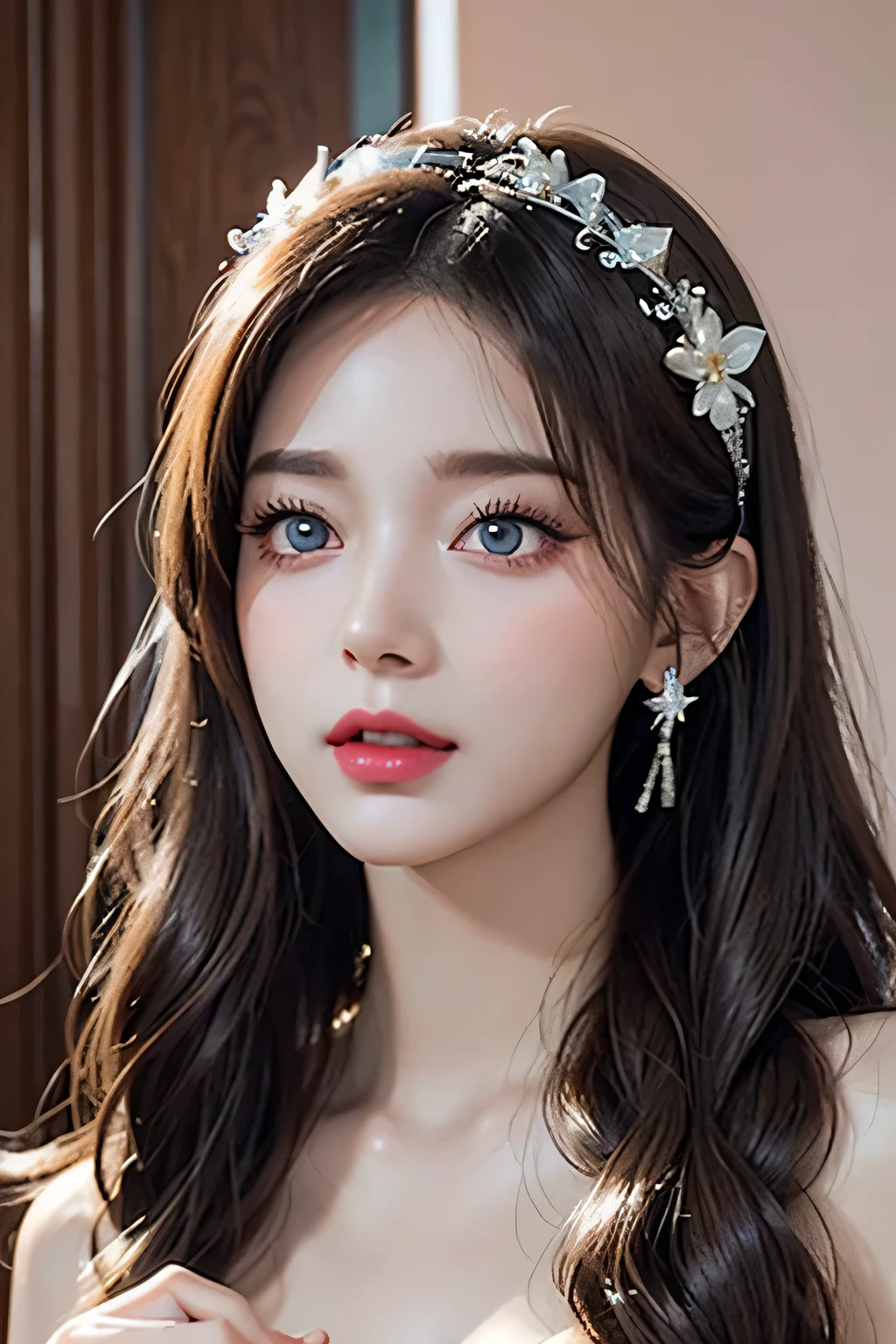 High-quality work,Realistic works,Super premium graphics,8K HD CG works,high quality graphics,High-definition and exquisite CG works,10x pixels,Ultra-fine details:1.1,Advanced technical details:1.1Realistic photo effects,Interior lighting effects:1.5,natural soft light:1.5. Light effect(Virtual light effects:1.8),超高分辨率,shining dress,sliver long hair,silber hair,transparenthair,high detailed hair(Quality hair details:1.1)Clear eyes,Double eyelids look good,Sharp eye makeup, Create exquisite eyelash makeup, tthin eyebrows, Ultra-detailed eyes,a tall nose, lovely red lips, rosey cheeks, With delicate makeup on her face , pretty face, The face shape is perfectly proportioned,(Advanced facial details:1.1) (fluorescent colors:1.4),(translucent:1.4),(retro filters:1.4), (fantasy:1.4), candy world Disney land ethereal soft fluffy soft landscape forest snowavatar Pastel pink sky green blue sparkle ethereal light pastel whimsical light rainbow stars diamonds sparkle gemstone background hyper realistic Ultra quality cinematic lighting immense detail Full hd painting Well lit, ,Women's artwork,Dress full body video,真实感,Amazing Cleavage,My eyes are very bright today