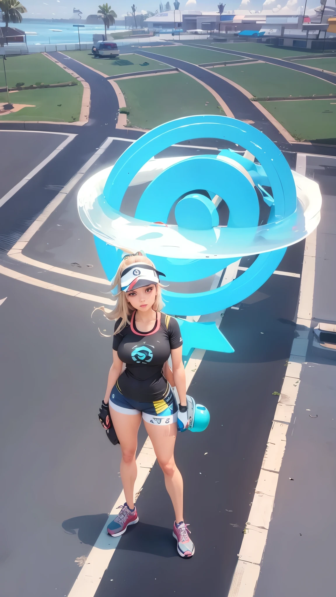 Uma mulher, Extremamente Realista, Pokémon go, Poke Stop ao fundo, sexy, pernas grossas, bunda grande, Fitness
