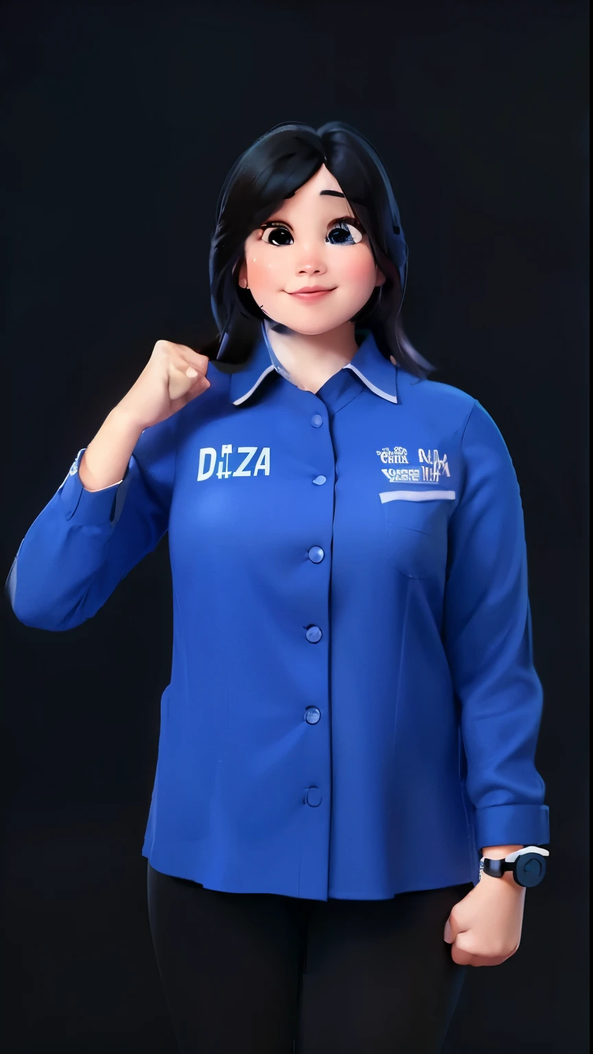 a close up of a woman in a blue shirt posing for a picture, daverapoza, chubby body, inspired by Naza, blue uniform, with a blue background, corporate photo, portrait n - 9, daz, dlsr photograph, photo portrait, shirt, morning shot, dug stanat, blue shirt, shot on nikon z9, dau-al-set