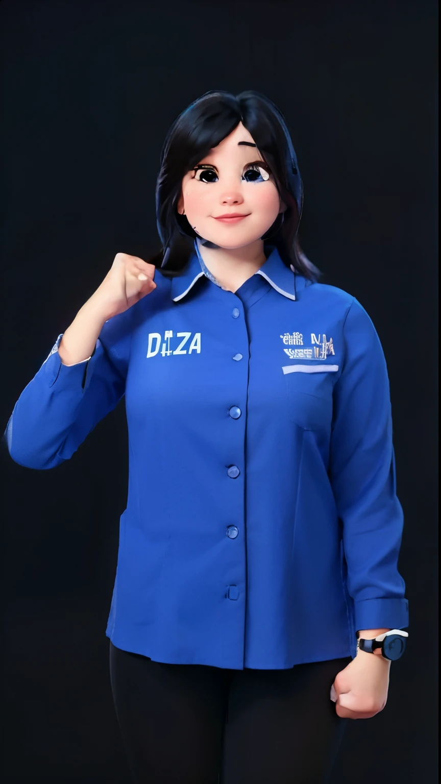 a close up of a woman in a blue shirt posing for a picture, daverapoza, chubby body, inspired by Naza, blue uniform, with a blue background, corporate photo, portrait n - 9, daz, dlsr photograph, photo portrait, shirt, morning shot, dug stanat, blue shirt, shot on nikon z9, dau-al-set