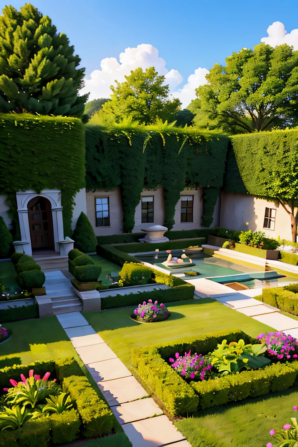 Um belo jardim no fundo da imagem