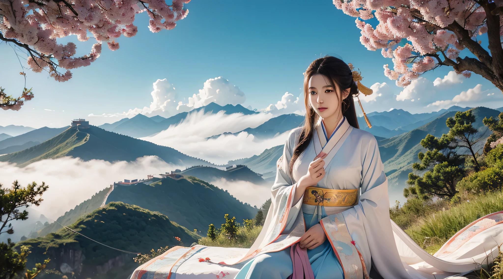 Girl riding a majestic dragon across the sky. She is wearing beautiful Hanfu, flowing in the wind,Soar through the clouds. The dragon's scales sparkle in the sun, Textured, Energetic的肌肤,Highlight its power and magnificence. The artwork captures the essence of Chinese style, Combining traditional Hanfu elements with animation aesthetics. The scene is rendered in high resolution, Intricate details bring characters and landscapes to life. Bright colors、Energetic, evoke a feeling of wonder and fascination. Lighting is carefully crafted,Elevate the overall atmosphere, Cast soft shadows and create depth. This artwork is a masterpiece, Show the fusion of Chinese culture, fantasy, and the artistry of visually stunning compositions..