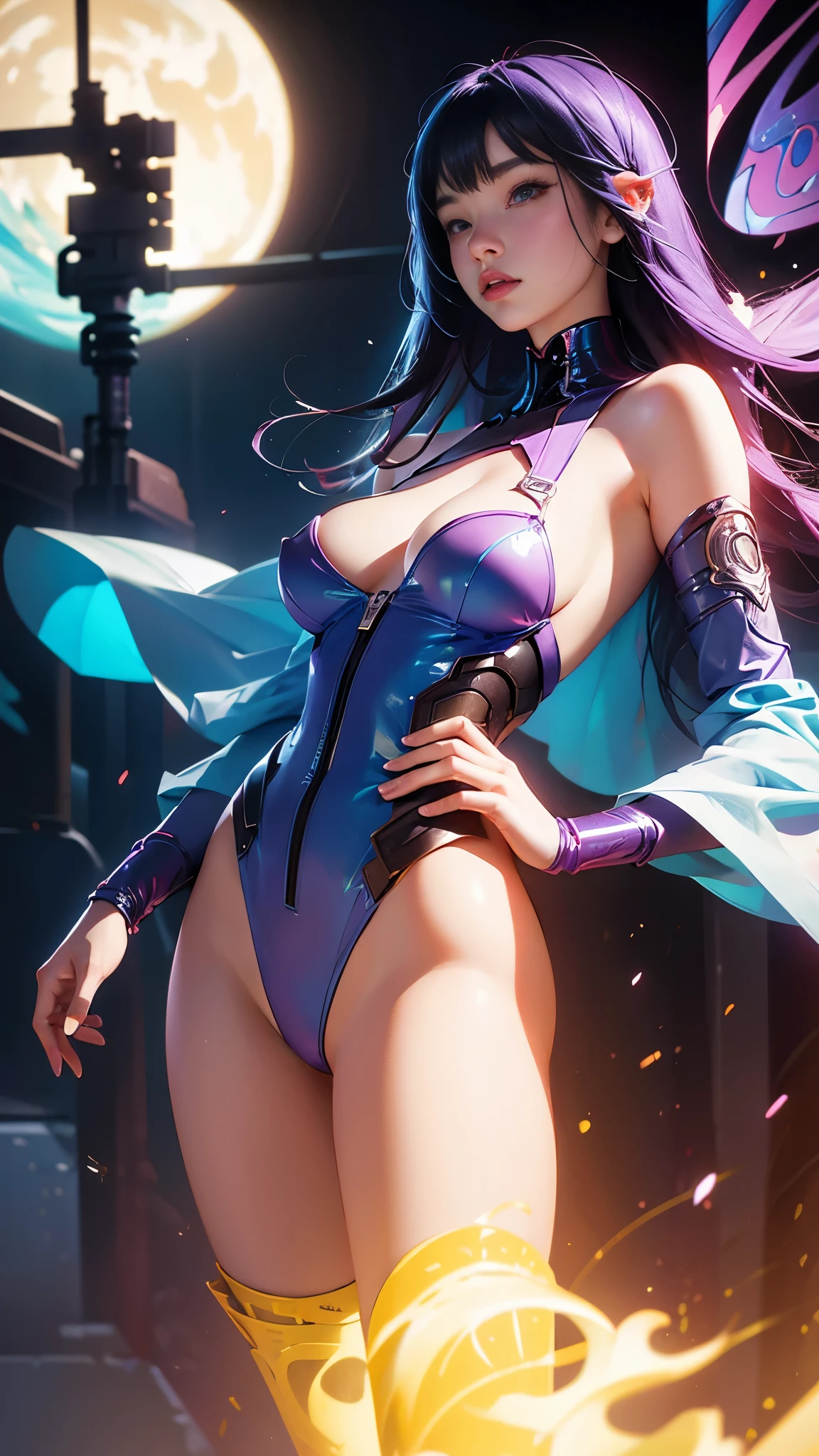 Female naked cyborg,NSFW,erotic pose,fantasy,hentai,cute,manga,inspired by Takashi Murakami,cute,stylish,pussy,Big breasts, pubic hair,Glamour,blue color tone,Psychedelic Costume,armored,Cyberpunk dystopian girl,Fantastic Dystopia,Dystopian landscape,blade runner,ghost in the shell,realistic,Psychedelic and colorful tones,take a pose,armsを構えて,gun,arms,table top,ultimate details,8K,detailed background,realistic,ultra high resolution,table top