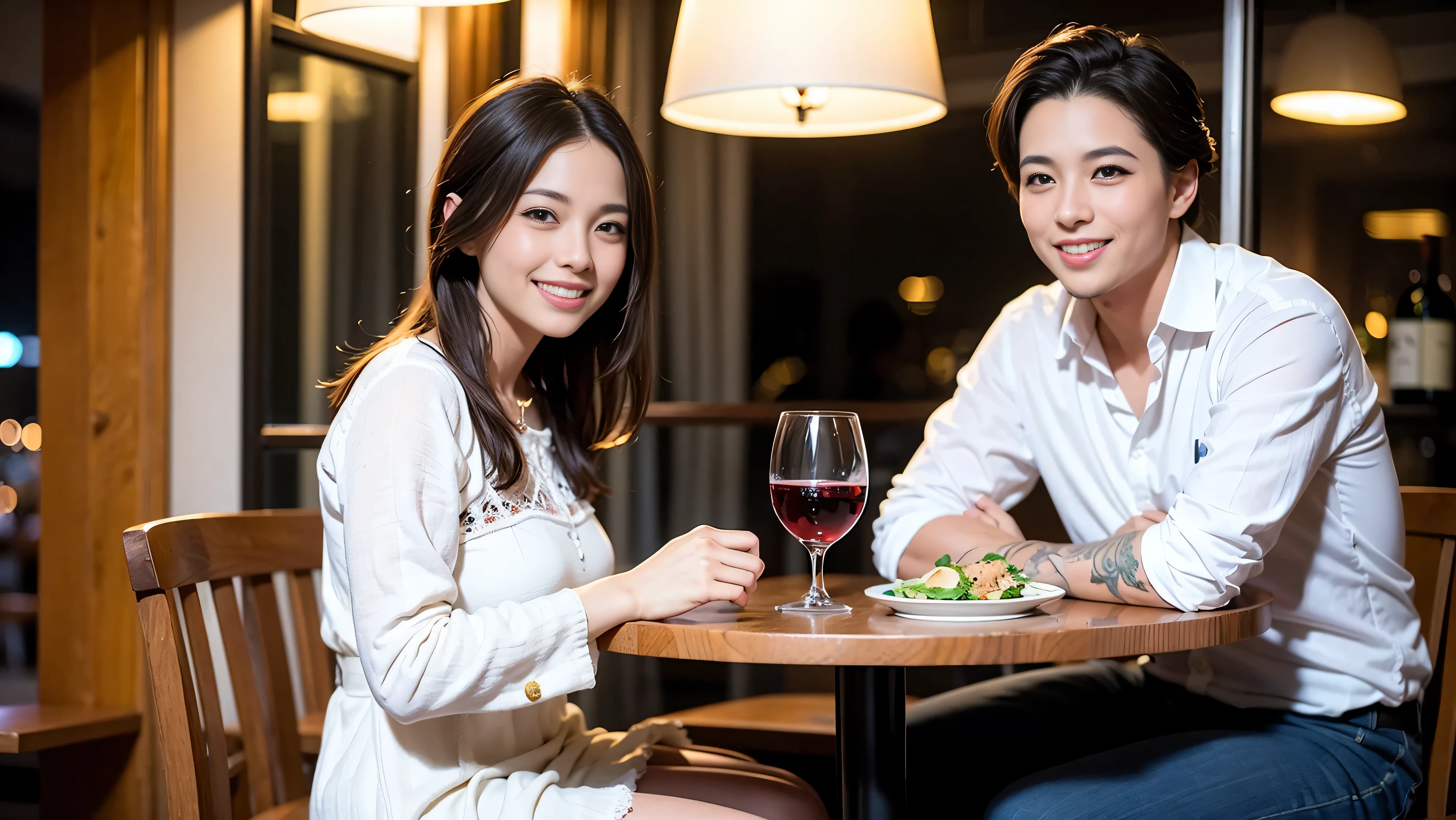 64k, UHD, highest quality, masterpiece: 1.2), (realistic, photorealistic: 1.37), Super detailed, celebration party、3 women who love wine、three men、Japanese sake、Shochu、champagne、Sparkling wine、winter night、restaurantでワイン宴会、(slimな男女4名),(Wine party for 5 people)、(slimフェイス),Happy、 最高なsmile、Fox Face、Berry Short、(because I&#39;thin), (brown hair), (shortcut), long sleeve shirt、winter fashion、Japanese、Dutch、German、Portuguese、Belgian、Italian、french, (gush), (slimボティ), (brown hair), (shortcut), Neat beauty、cheeks blush a little, (34 years old), 38 years old, alone, A beautiful and detailed night view spreads out outside the window..., restaurant, wine glassが座っている, At night, in a prominent place (from the Upper body) nova frog style, actress, model, Upper body, White wine, slim, wine glass, very beautiful night view, wine glass Put in the Middle, Happy smile, (smile: 1.15), 
