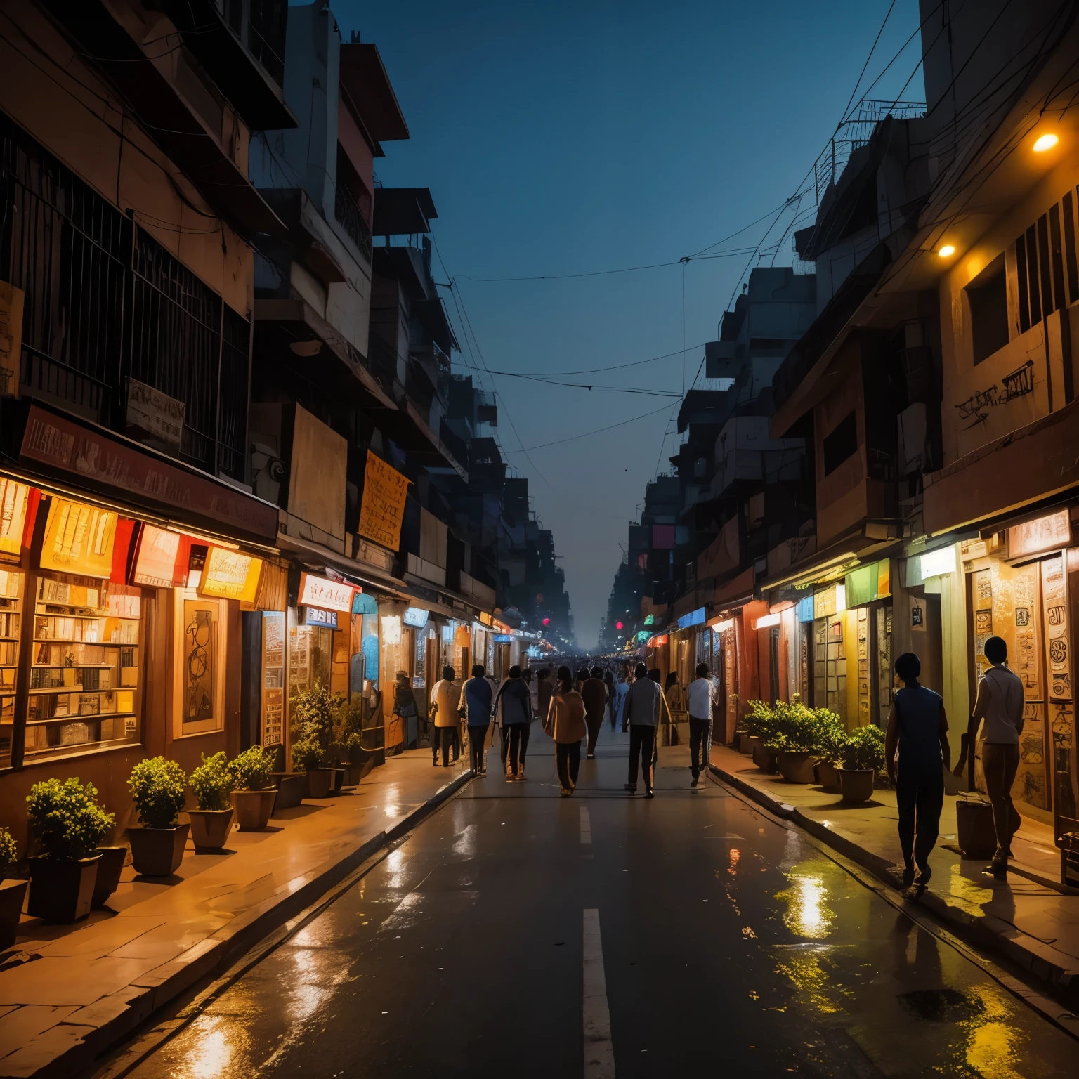 an illustration art of New Delhi street at night