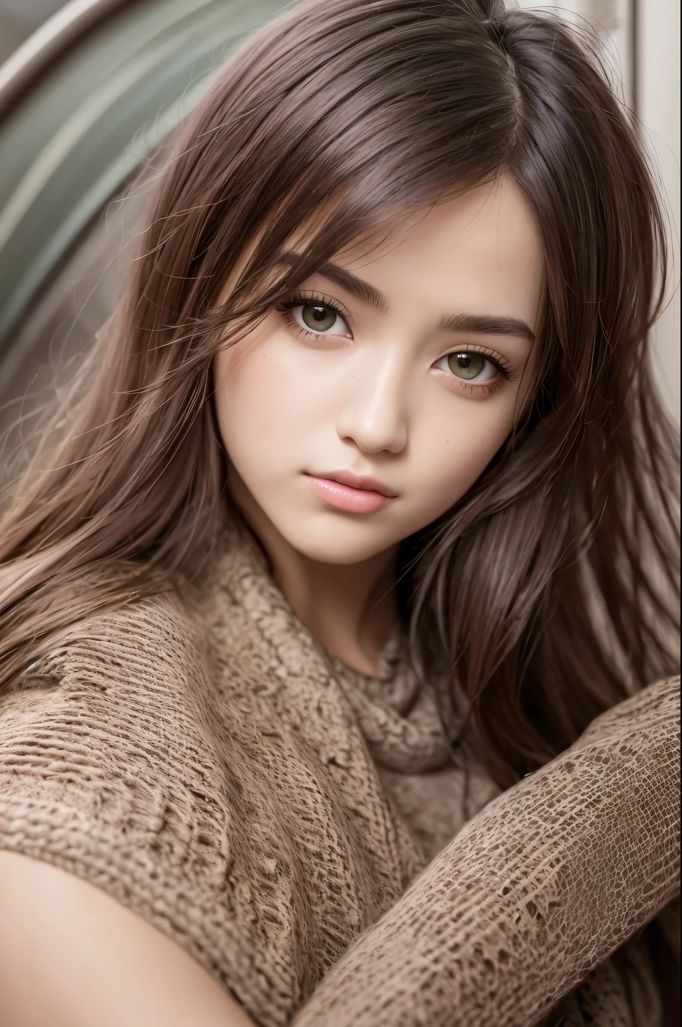 highest quality, masterpiece, (realistic:1.4), 1 girl, brown hair, ((dark brown eyes)), front, detailed face, beautiful eyes