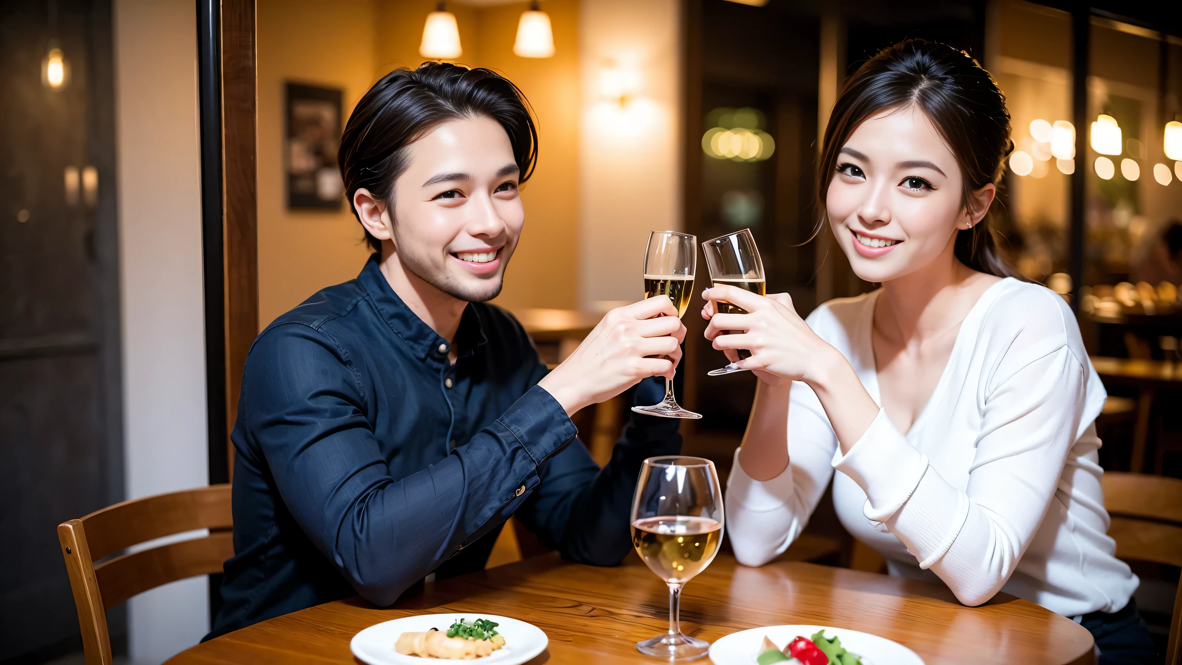 64k, UHD, highest quality, masterpiece: 1.2), (realistic, photorealistic: 1.37), Super detailed, celebration party、party of 5、3 women who love wine、2 males、Japanese sake、Shochu、champagne、Sparkling wine、winter night、restaurantでワイン宴会、(slimな男女4名),(Wine party for 5 people)、(slimフェイス),Happy、 最高なsmile、Fox Face、Berry Short、(because I&#39;thin), (brown hair), (shortcut), long sleeve shirt、winter fashion、Japanese、Dutch、German、Portuguese、Belgian、Italian、french, (gush), (slimボティ), (brown hair), (shortcut), Neat beauty、cheeks blush a little, (34 years old), 38 years old, alone, A beautiful and detailed night view spreads out outside the window..., restaurant, wine glassが座っている, At night, in a prominent place (from the Upper body) nova frog style, actress, model, Upper body, White wine, slim, wine glass, very beautiful night view, wine glass Put in the Middle, Happy smile, (smile: 1.15), 
