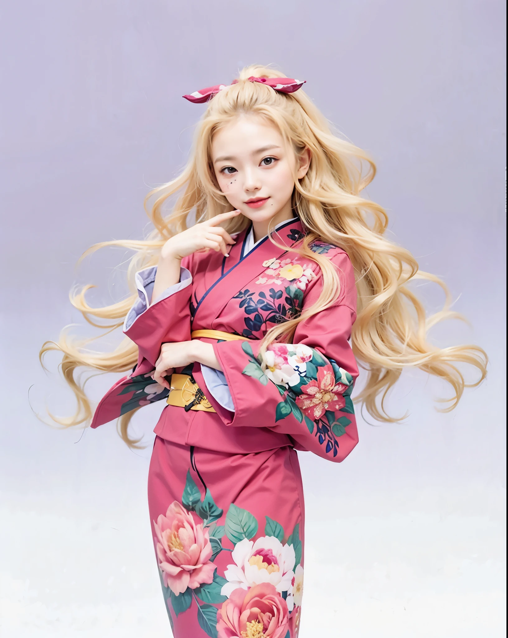 Kaya saimori, blonde hair, female, busty, my happy marriage, red kimono, confidence smile