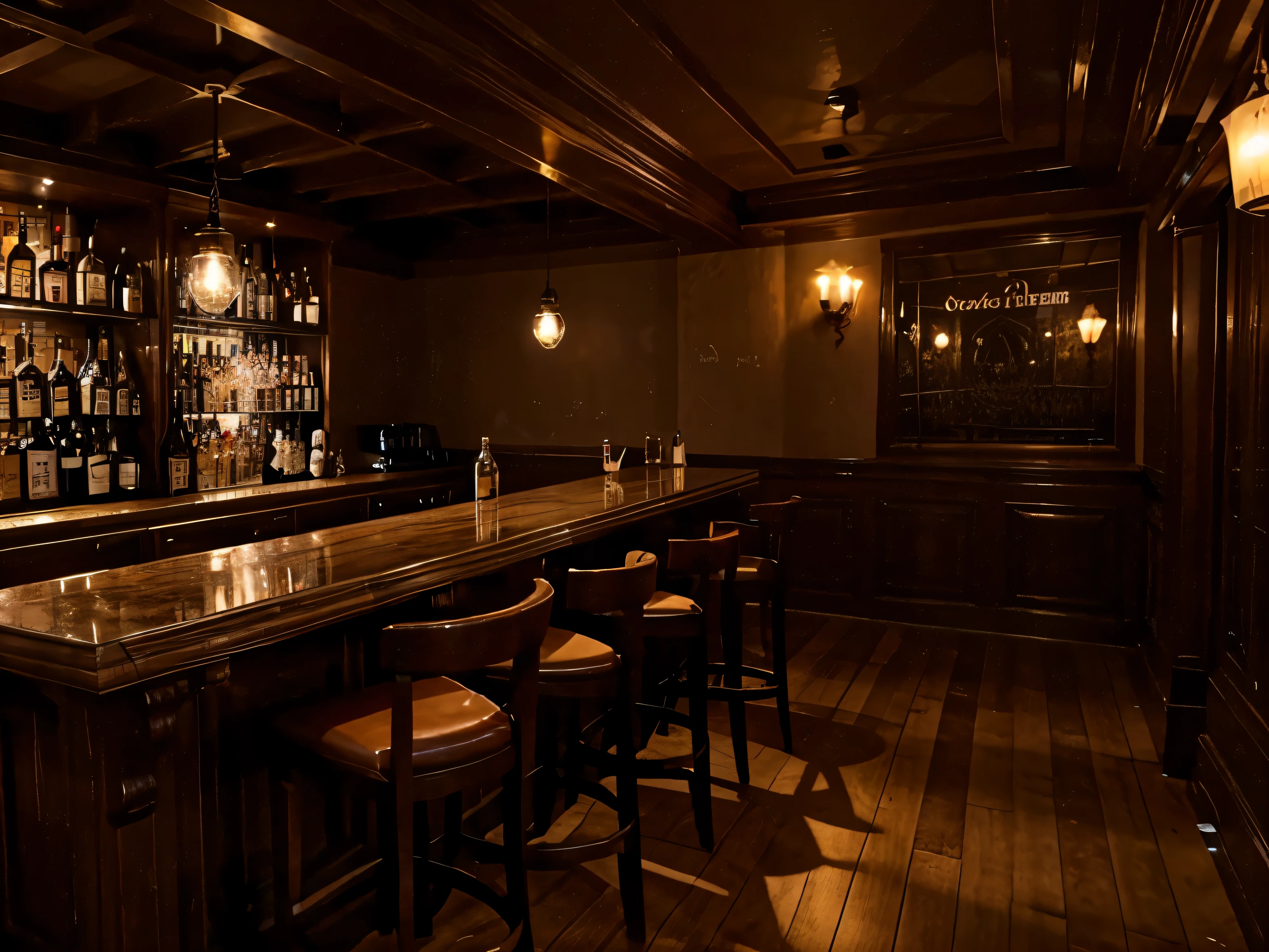 Large evening bar with a romantic atmosphere without people for two