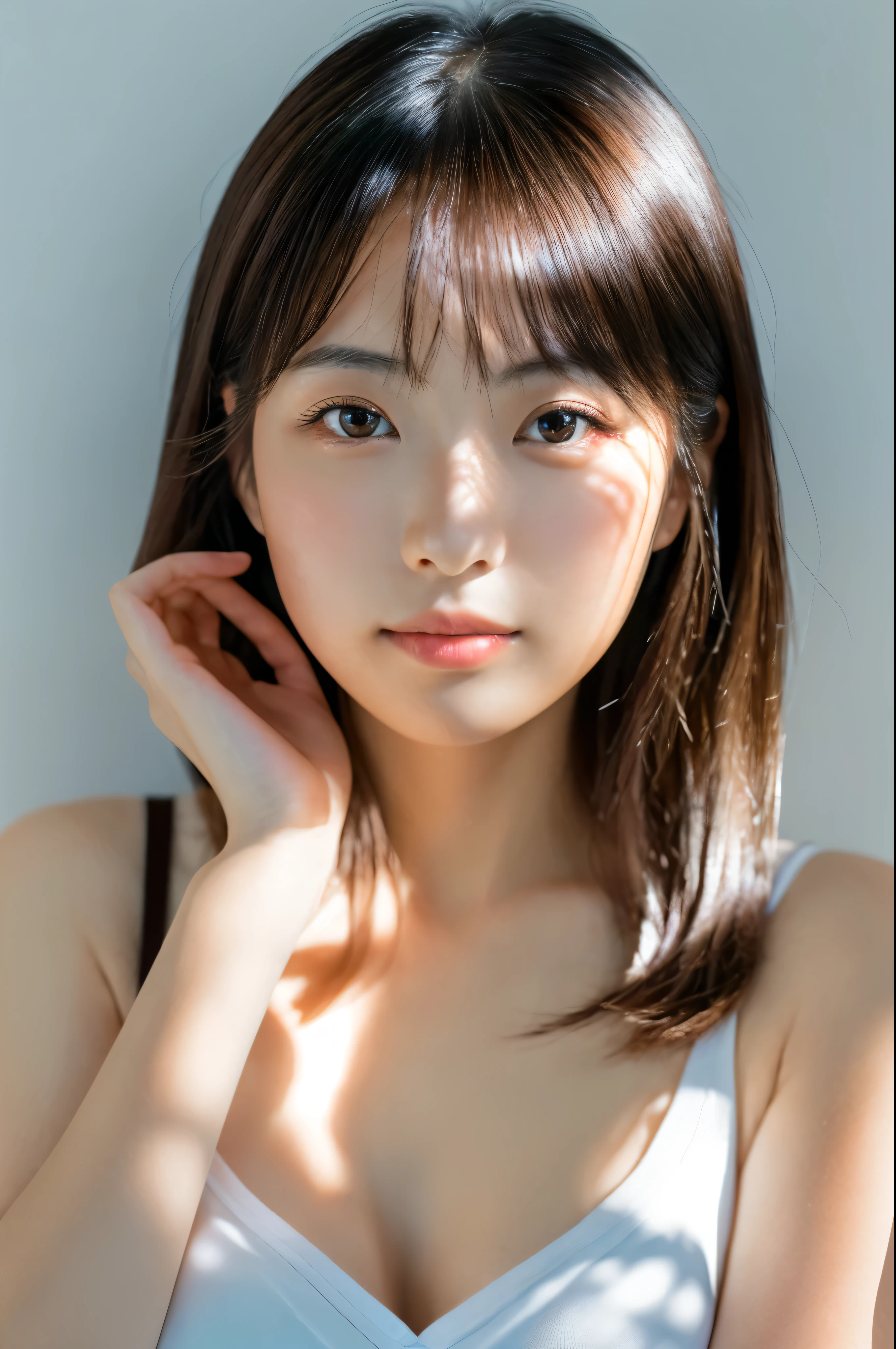japanese woman,1 female,beautiful,20,Real natural skin,Sancussier,(RAW photo, highest quality),(realistic, photo-realistic:1.3), clean, masterpiece,finely,masterpiece,Super detailed,High resolution,(best illustrations),(best shadow),Complex, bright, Lens Distortion Correction, Far Lens