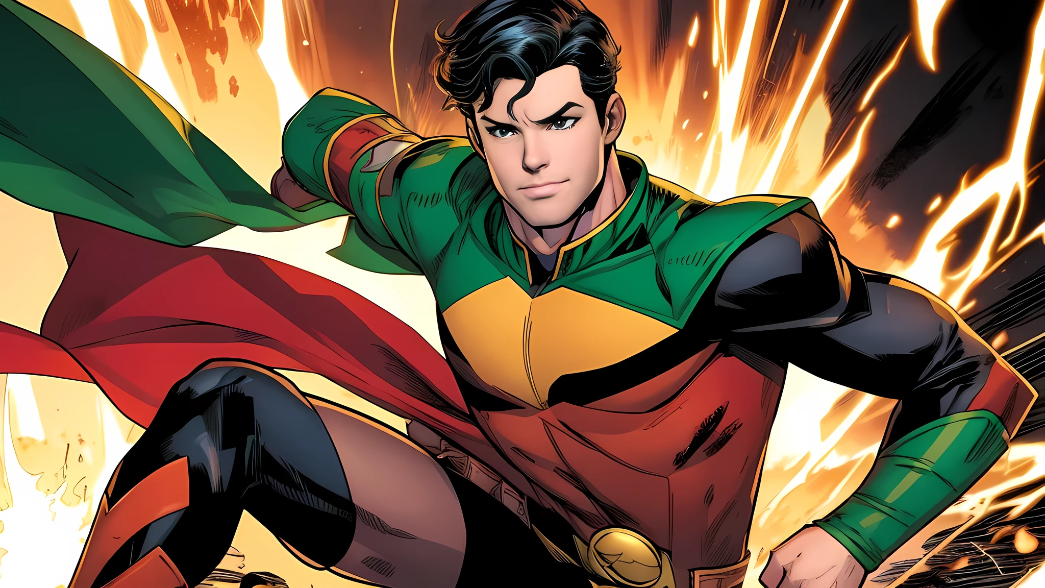 robin from dc comic, wearing robin costume, dick grayson