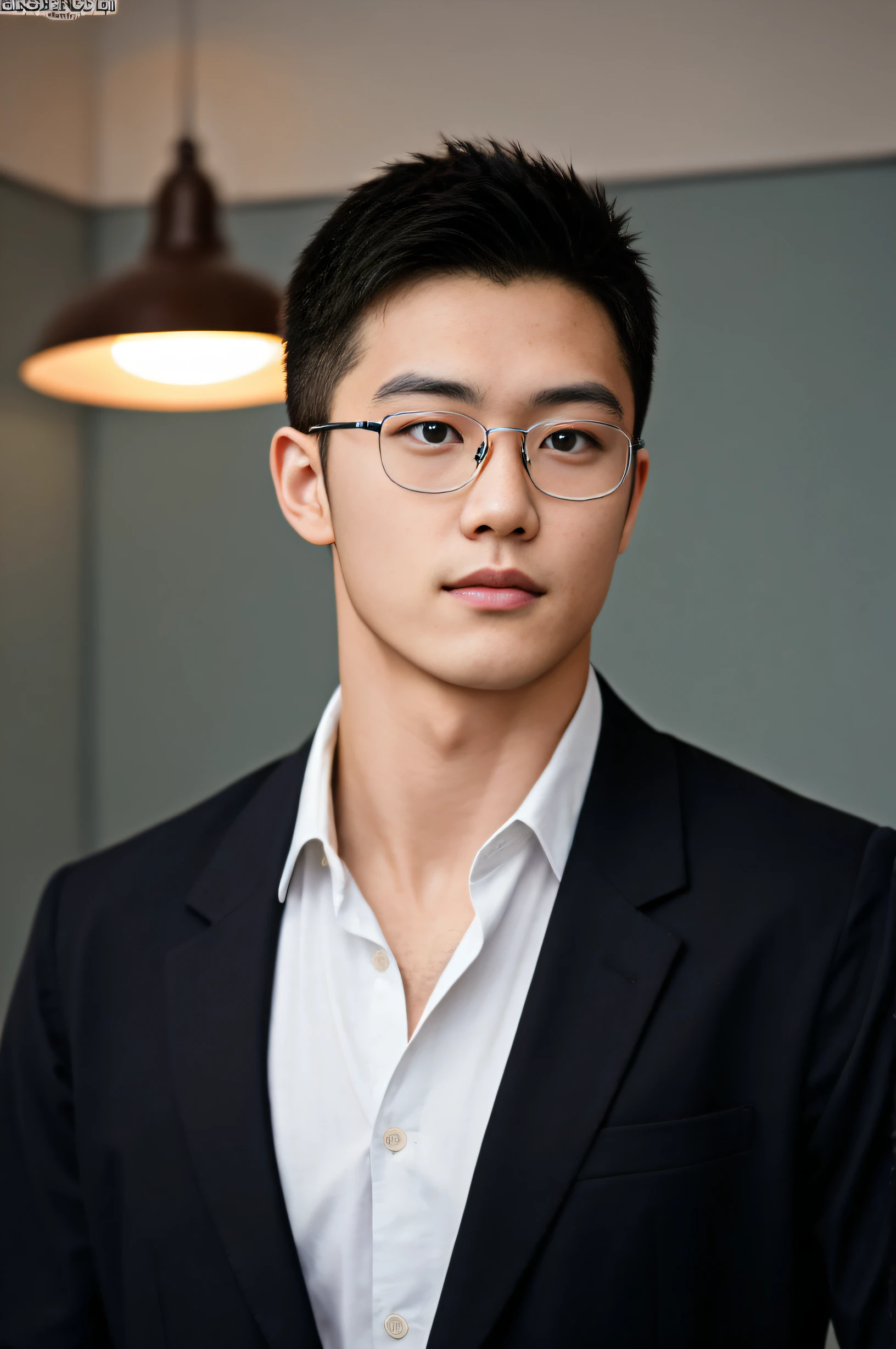 1人,A 25-year-old muscular man,Wearing glasses,Expose muscles,Wear a vest,is wearing a shorts,Lie down in bed,Eyes full of desire