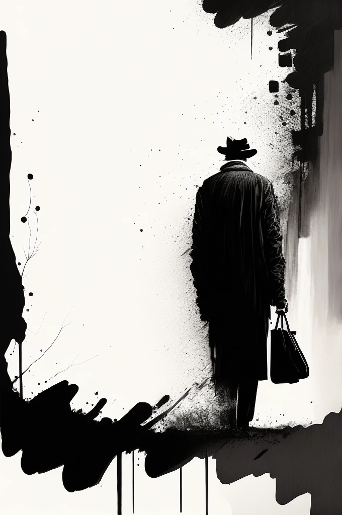 (ink style art), abstract painting, one old man wallpaper, A work expressing the loneliness of the elderly, Works drawn with thick brush and ink, vector style, black ink, white background, Simple style, Bold brush strokes, high quality, Outlined in black ink, the figure is depicted with smooth lines, expressing emotions and posture through the contrast of ink density. The background is minimalist, emphasizing light, shadow, and spatial perception.