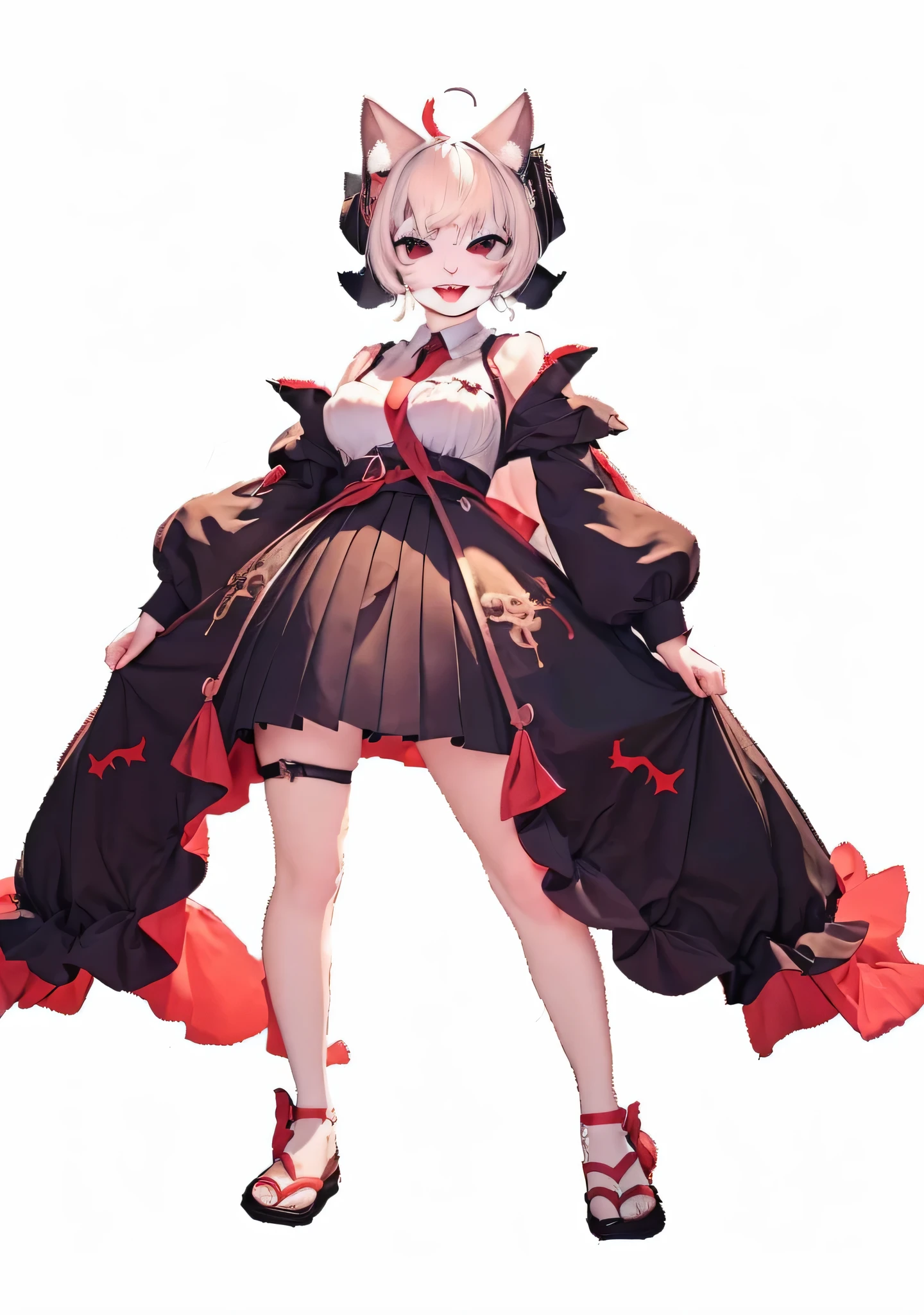 (pieces fly, highest quality, High resolution: 1.2), 1 baby girl, Standing Solo, Gothic Lolita, gray hair, Cat ear,style art germ, Full body detailed 4K，Devilish smile with wide open mouth，そしてその詳細なFull body detailed 4K