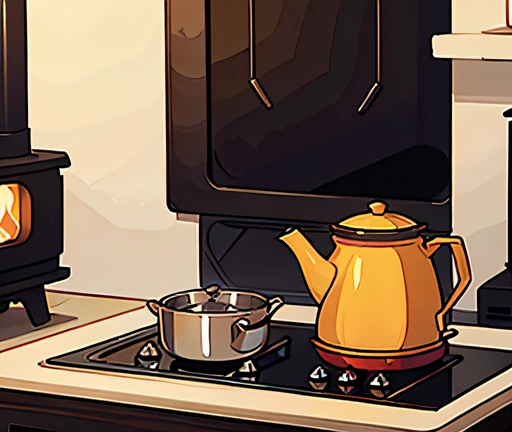 close up of modern stove top with a kettle