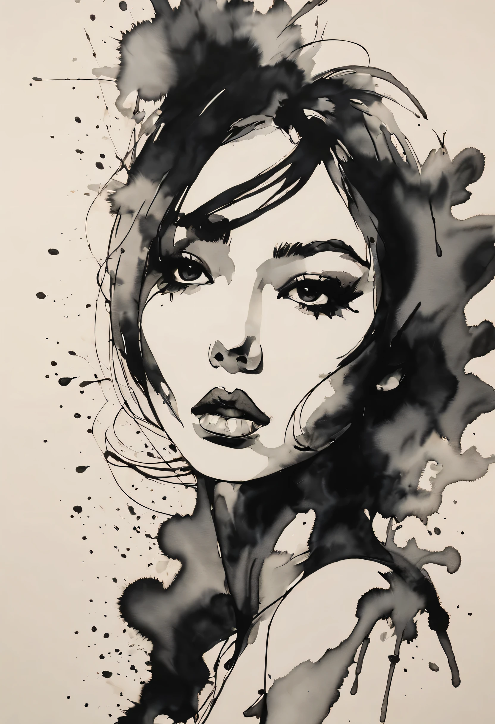 ink，exaggerated expression，number，ink，soil，Line outline，ink stain，ink stain