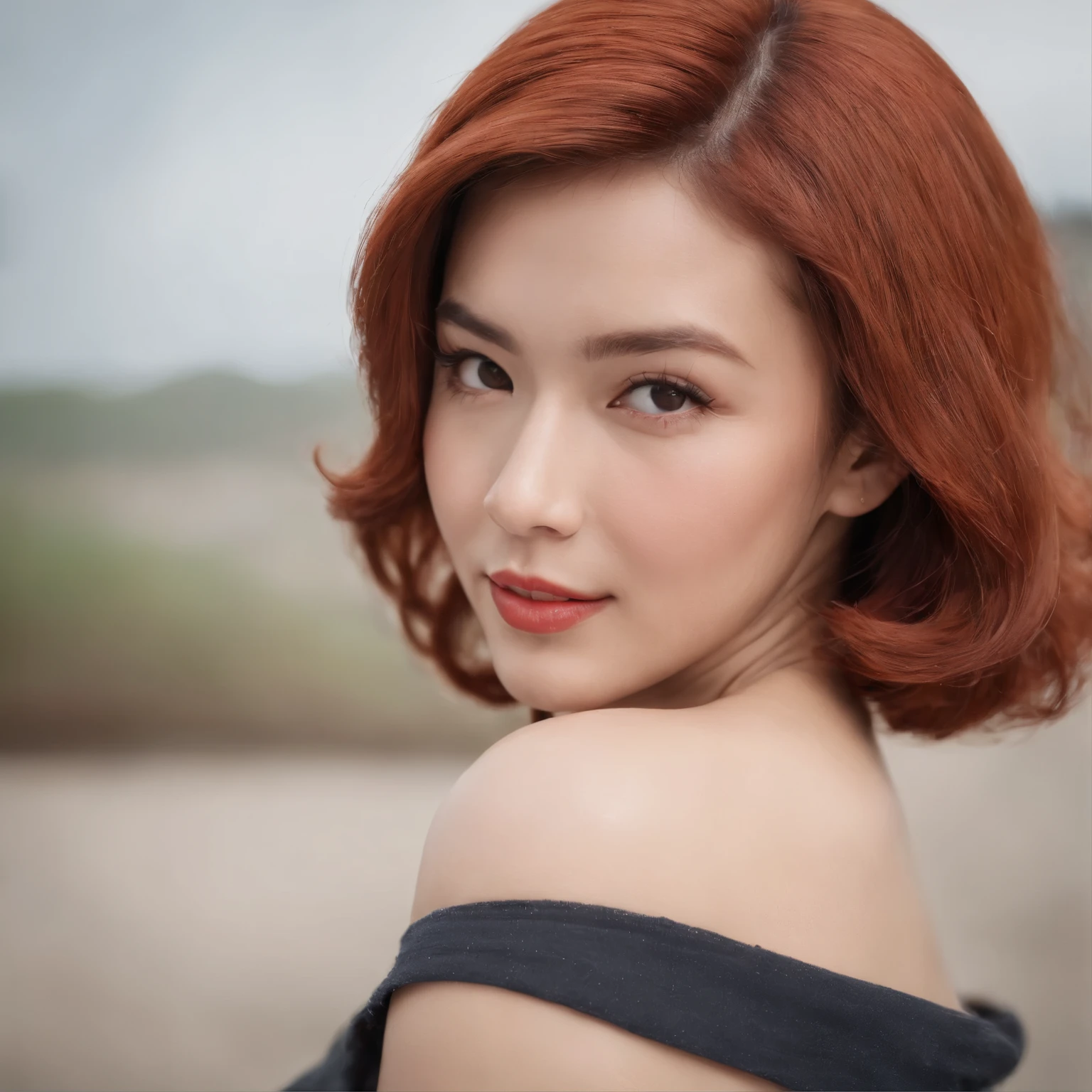 1960 professional analog photography, taken on Leica M7, in the pin up style, realistic hyper-detailed portraits, full body portrait of a beautiful young asian woman with red hair, strict short bob haircut, realistic skin, with crop top, short scottish skirt, posing in motion like a fashion model for the camera, in the style of Helmut Newton, studio light, textured portraiture, expressive, uniformly staged images