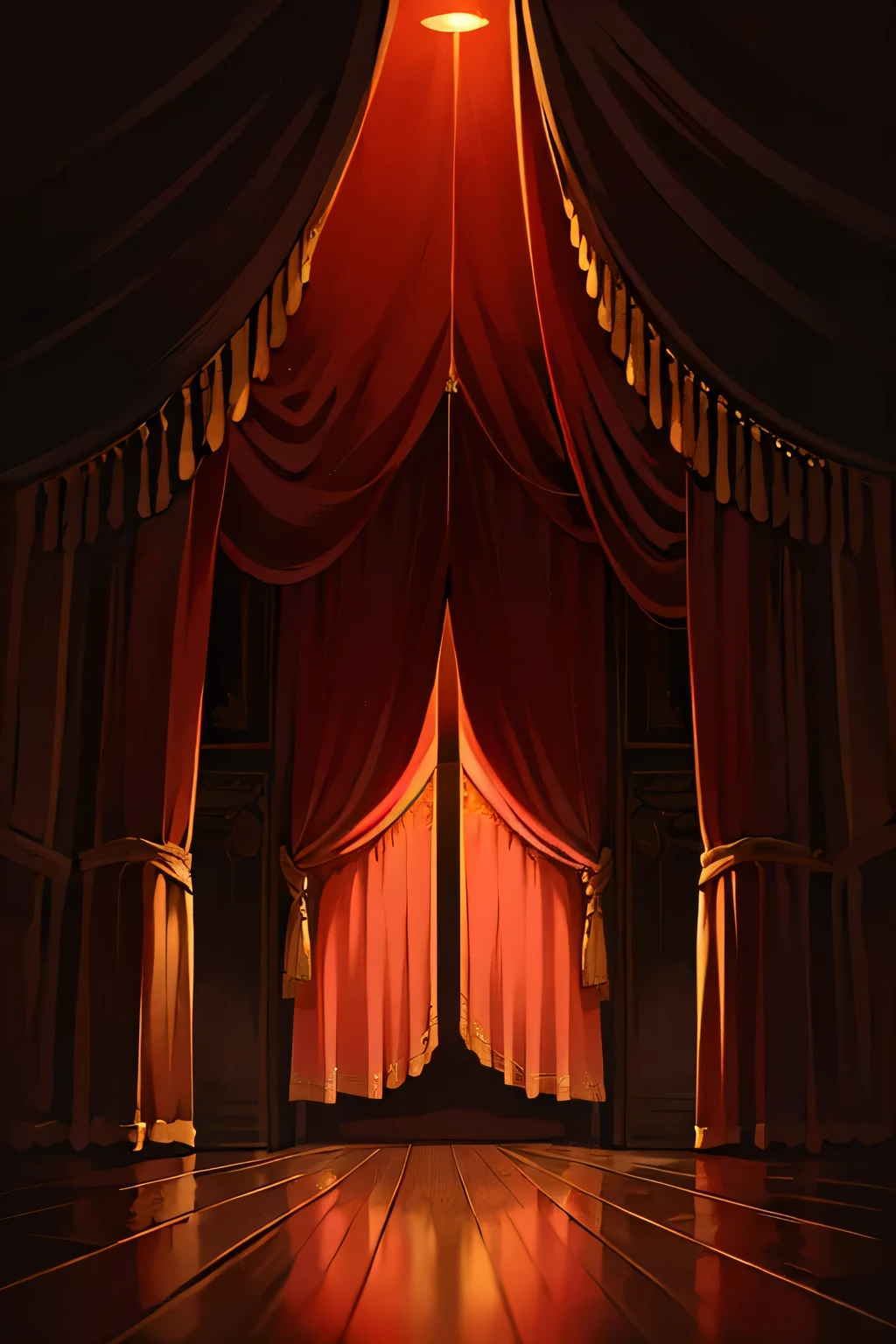The red curtain is dramatically lifted, revealing a masterpiece hidden behind. The vibrant hues of the curtain stand out against the subdued tones of the room, creating a stark contrast that draws the viewer's attention. Beneath the curtain, a stunningly beautiful scene unfolds, bathed in the soft glow of the stage lights.
Detailed and intricate brushstrokes bring the illustration to life, each stroke carefully crafted to convey the essence of the subject matter. The colors are rich and saturated, bringing depth and dimension to the image. The brushwork is so finely detailed that each individual thread of the curtain can be discerned, adding to the lif