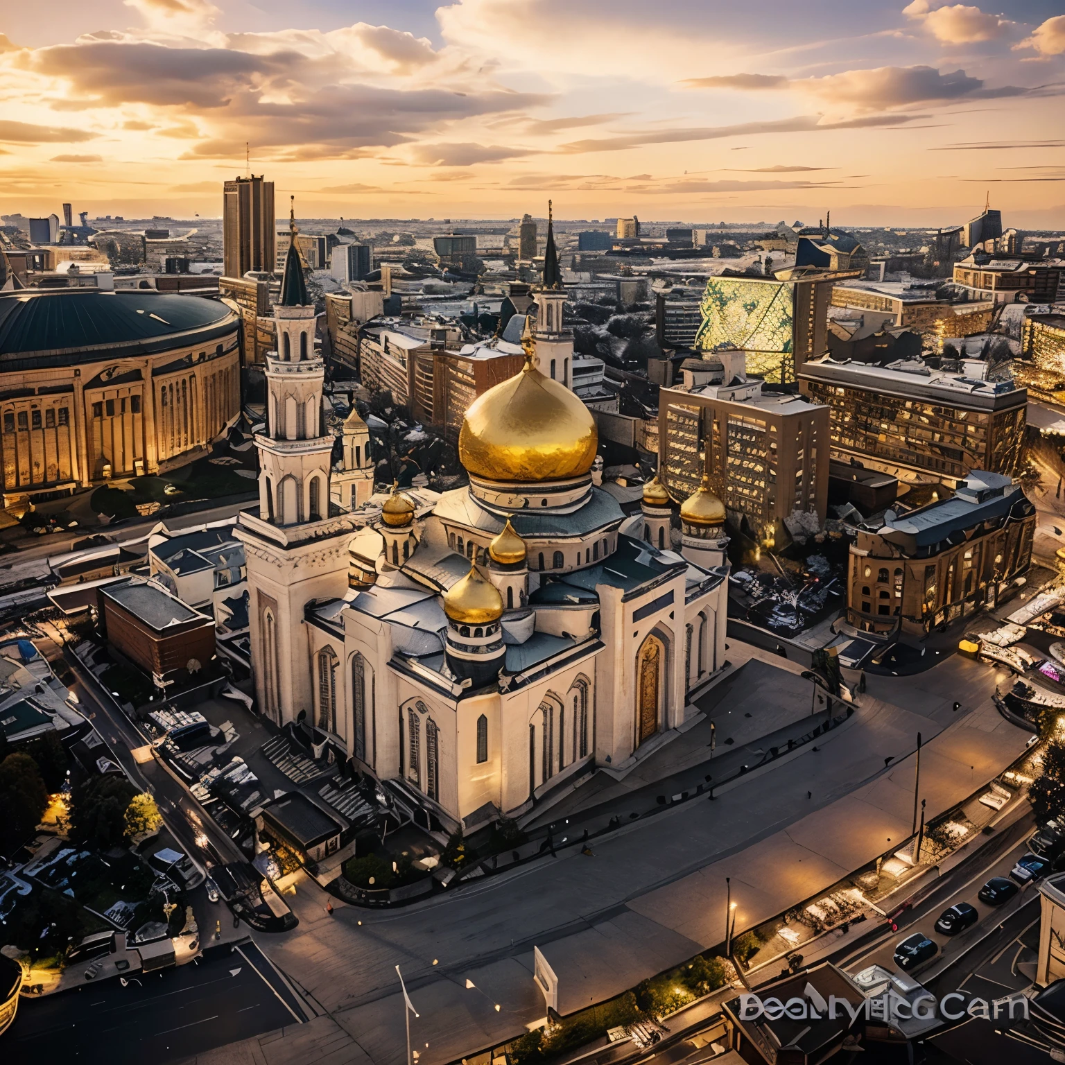 Cathadral Mosque in Cathedral Square, Moscow, Golden dome, white marvel building, magnificent architecture, ultra hyper realistic, 32k