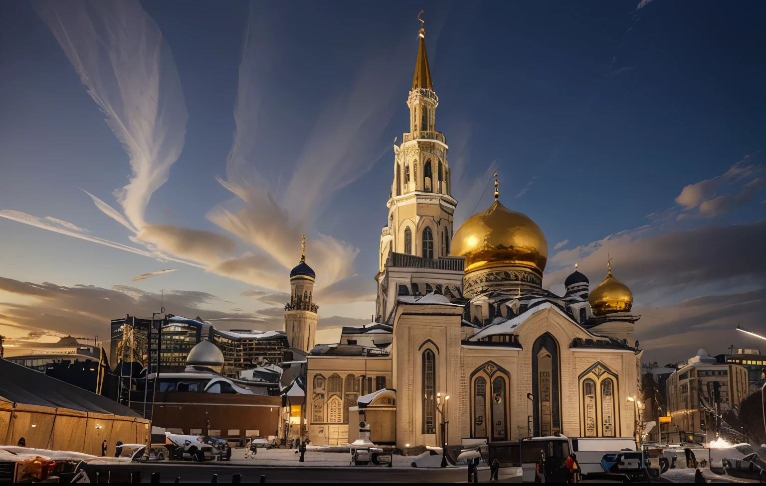 Cathadral Mosque in Cathedral Square, Moscow, Golden dome, white marvel building, magnificent architecture, ultra hyper realistic, 32k