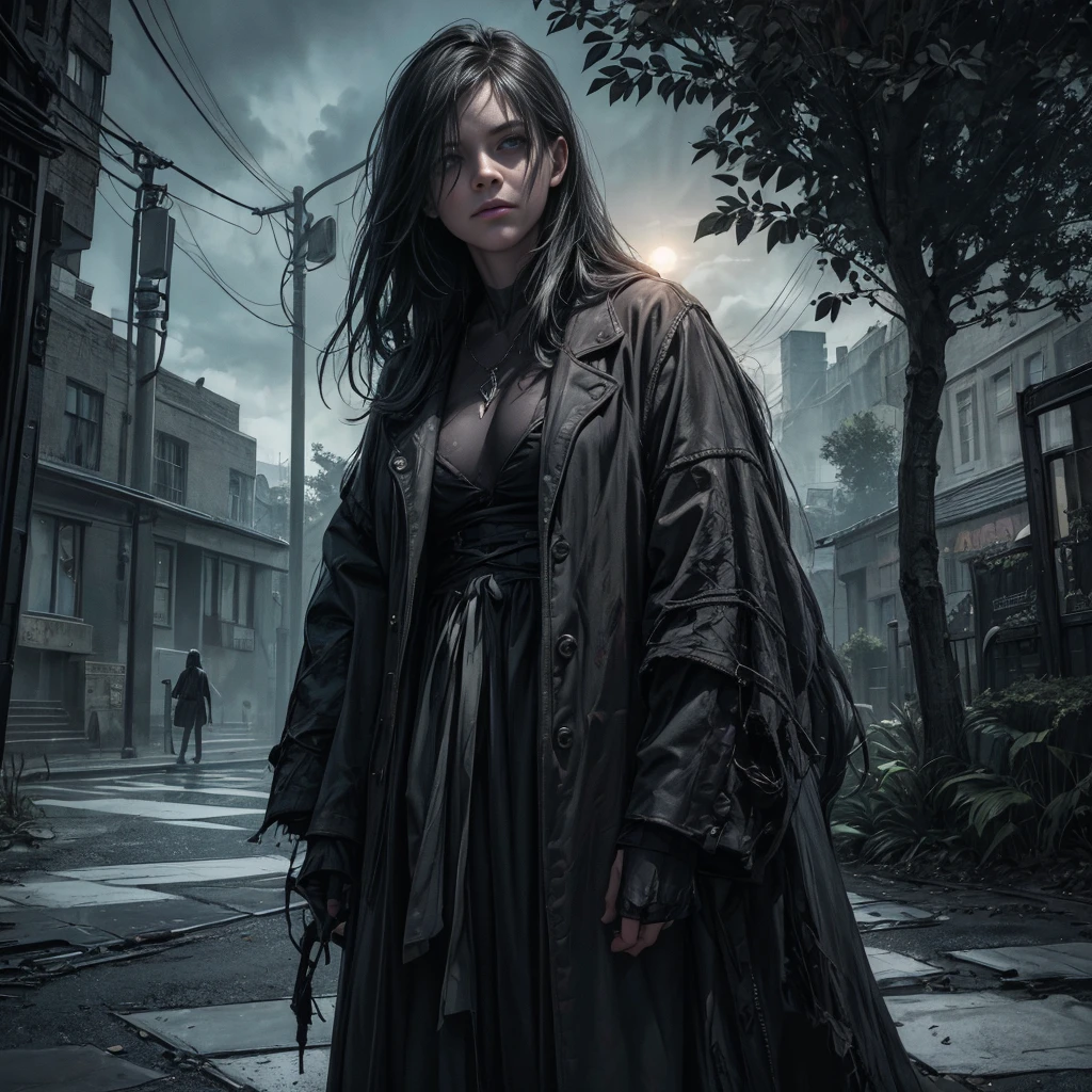 (best quality,4k,8k,highres,masterpiece:1.2),ultra-detailed,(realistic,photorealistic,photo-realistic:1.37),dark fantasy,street scene,unfamiliar environment,detailed buildings,ominous atmosphere,mysterious creatures,horrifying presence,unsettling,shadowy figures,intense darkness,young girl,long hair,innocent face,vulnerable position,hopeless situation,distressed expression,starry sky,dimly lit street lamps,dark colors,overgrown plants,quirky architecture,strange symbols,haunting shadows,abandoned feel,loneliness,magic in the air,creepy atmosphere,enchanted surroundings,gothic elements,otherworldly aura,dramatic composition,contrasting light and shadow,foreboding,uncertainty, bright weather, sunny day, brigth ambiences, light everywhere, nsfw, exposed woman, naked woman, nude
