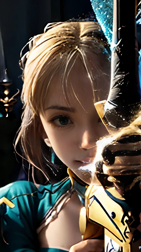 a close up of a person holding a sword in a dark room, fate / stay night, fate zero, artoria pendragon, fate stay night, fate/zero, anime style like fate/stay night, fate grand order, ufotable art style, alicization, unlimited blade works, ufotable, anime wallaper, anime epic artwork