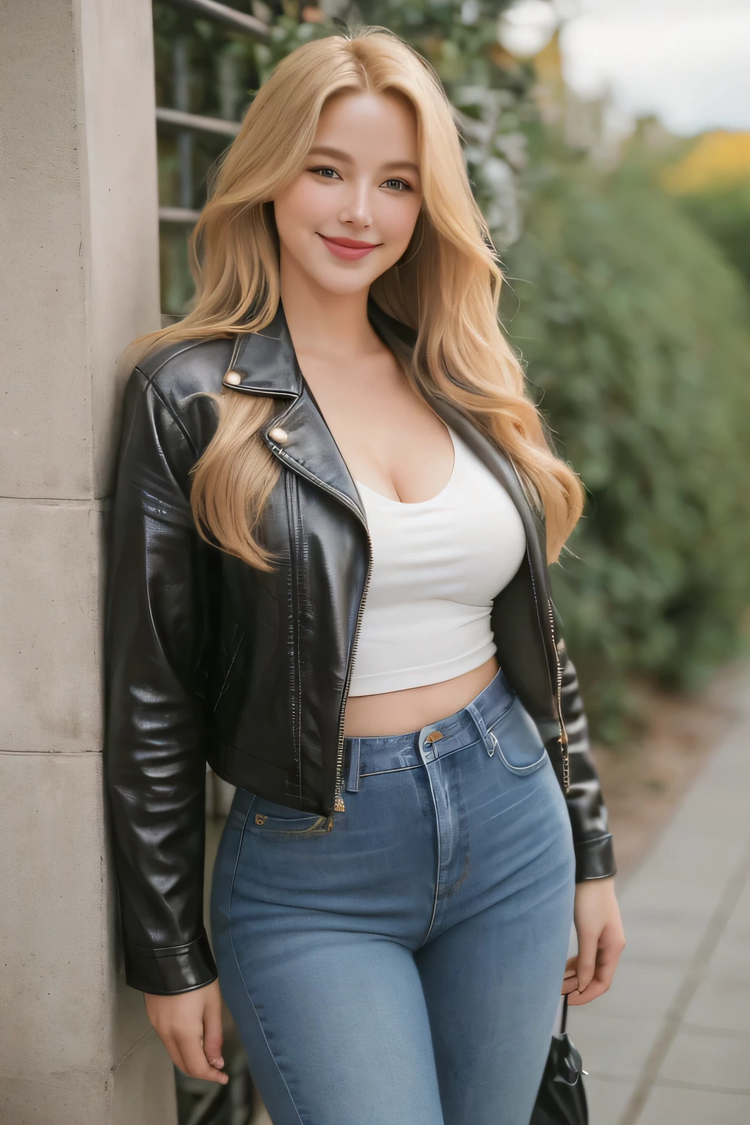 1girl, (smiling), (big :1.1), big ass, thin waist, thick thighs, toned legs, muscle, (Best Quality, 8k, Masterpiece: 1.3), Clear Focus: 1.2, Perfect Body Beauty: 1.4, strong abs, Highly detailed face and skin texture, detailed eyes, double eyelids, red lips, (shiny skin :1.2), (blonde long hair :1.2), (cleavage strapless top :1.2), ((skinny jeans whit belt :1.3)), ((black sunglasses :1.2)), standing, showing her , (on the Hollywood Walk of Fame :1.1)
