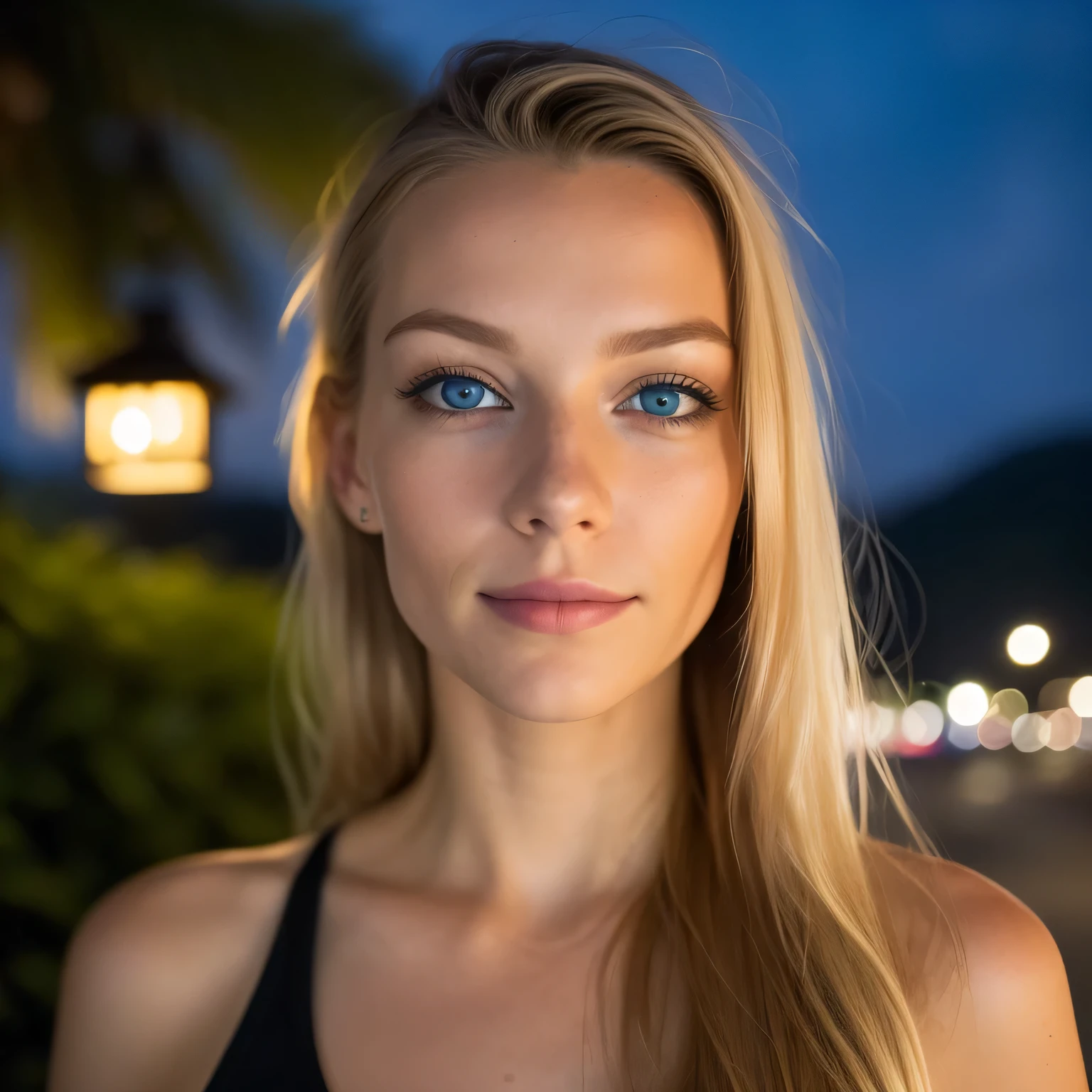 (Selfie, Ansicht von oben: 1.4), (straight half of the body: 1.4), RAW UHD portrait photo of a 24-year-old blonde (Blue-eyed woman) Spaziergang am Strand, Palmen, (Rock), (Ausschnitt), Einzelheiten (Texturen! , Haar! , funkeln, Farbe!! , Nachteile: 1.1), shiny eyes with a high level of detail (schaut in die Kamera), Spiegelreflexbeleuchtung, Spiegelreflexkamera, Ultra quality, Sharpness, depth of field, Filmkorn (Center), Fujifilm XT3, kristallklar, frame Center, pretty face, scharfer Fokus, street lamp, Neonbeleuchtung, Bokeh (schwach beleuchtet), Nacht, (Nacht sky), Detaillierte Hautporen, Oily skin, Sonnenbrand, complex eye Einzelheiten, Full body, big 