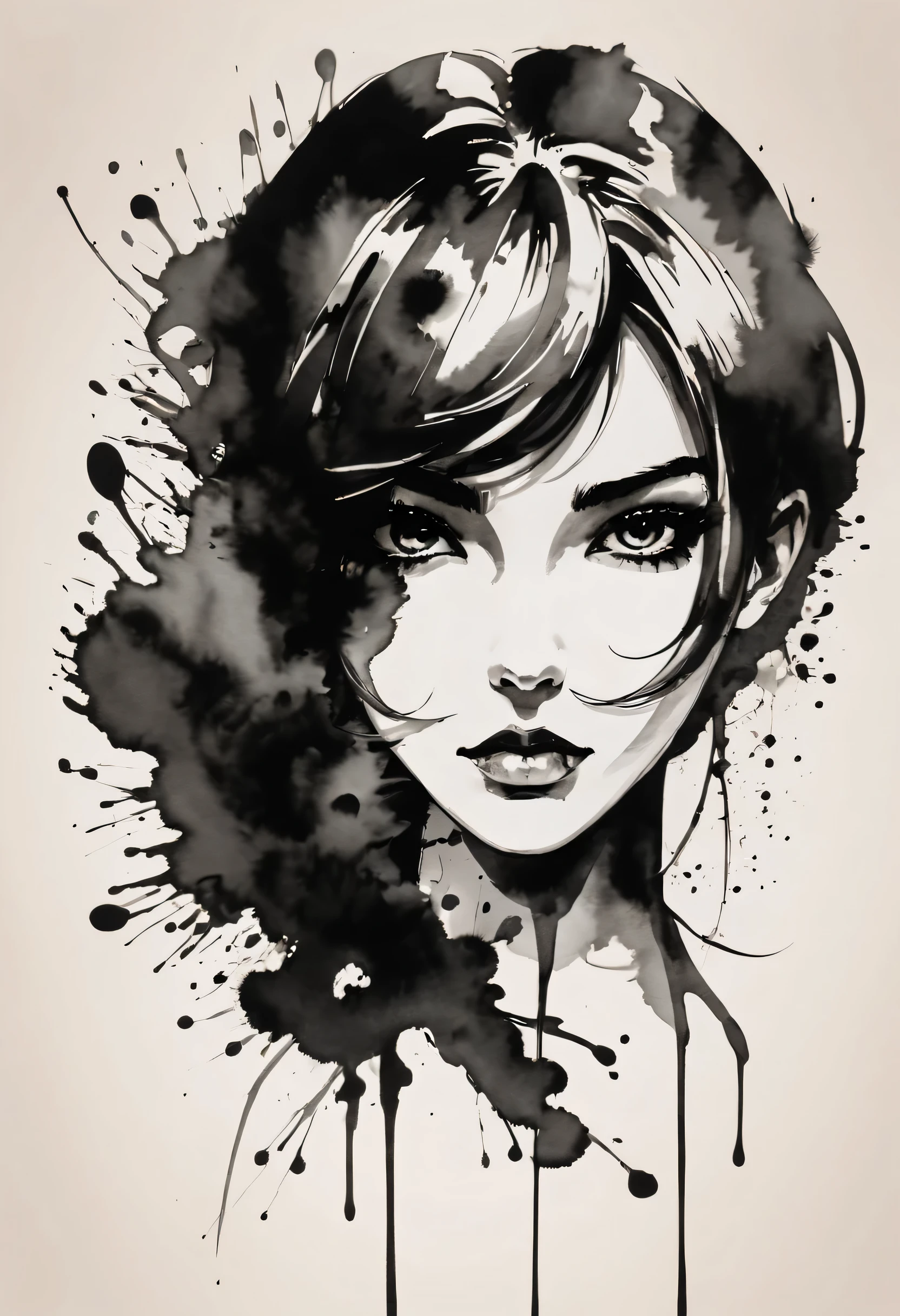 ink,exaggerated expression,Elegant characters,ink,soil,Line outline,ink stain,ink stain