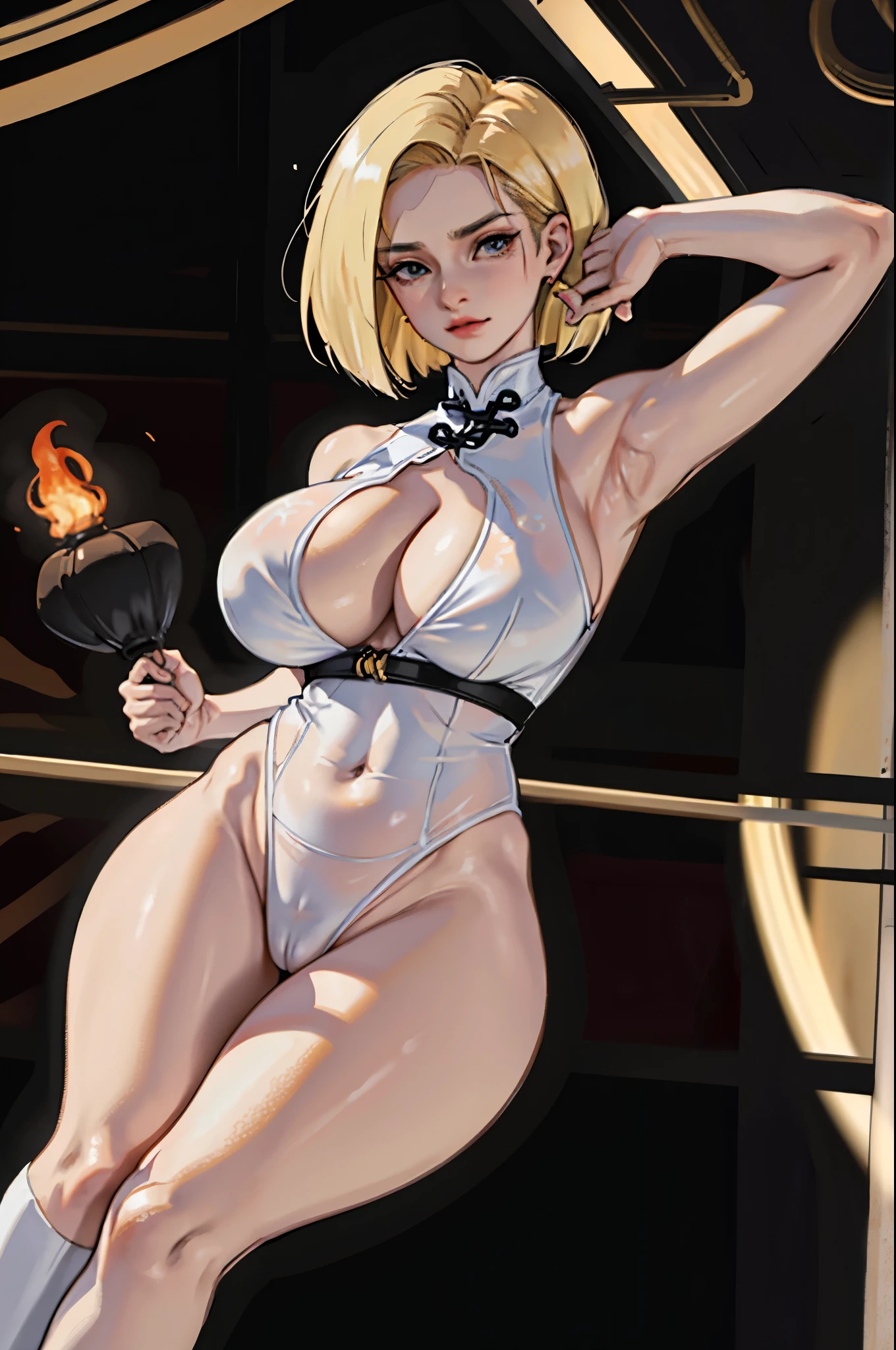 ((Android 18)),((( shake))),(standing on tatami),((mature female)),Thick body,(((Solo))),(((completely naked))),(((white see-through cheongsam))),((dark puffy )), ((huge breasts)),(((black pubic hair))),(((cameltoe))),in ryokan,A MILF,trending on artstationh,intricate face details,(Curvy physique), vibrant, 4K, 12k resolution
