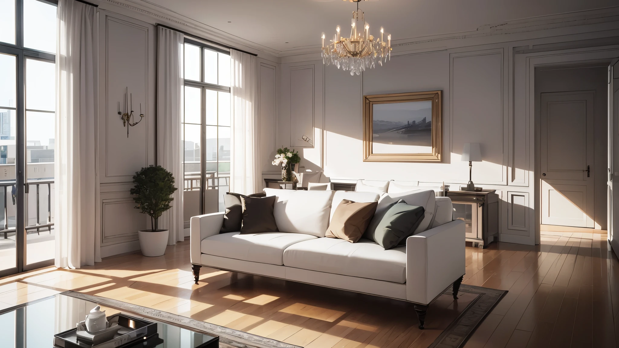 You are a famous interior designer、You have been asked to create a 3D image of a modern large room. Create a harmonious environment with modern and minimalist furniture. Including garden interior.