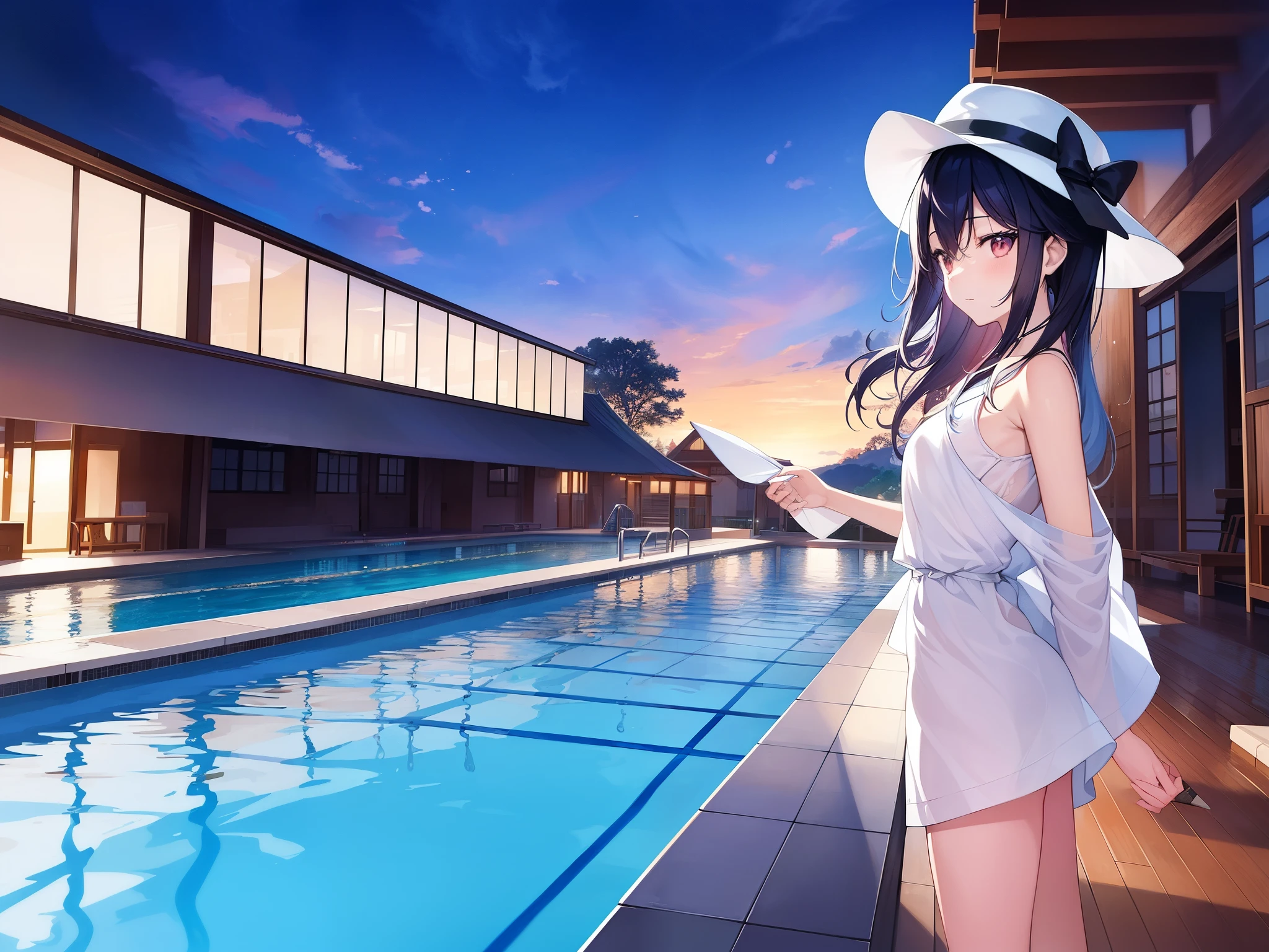 There is a young man wearing a hat and swimming in the pool.、Made by Yumei、beautiful digital artワーク、colorful digital paintings、beautiful artwork illustrations、beautiful digital illustrations、stunning digital illustration、[4K digital art]!!、anime art wallpaper 4k 、anime art wallpaper 4k、Vivid digital painting、beautiful digital art、gorgeous digital art