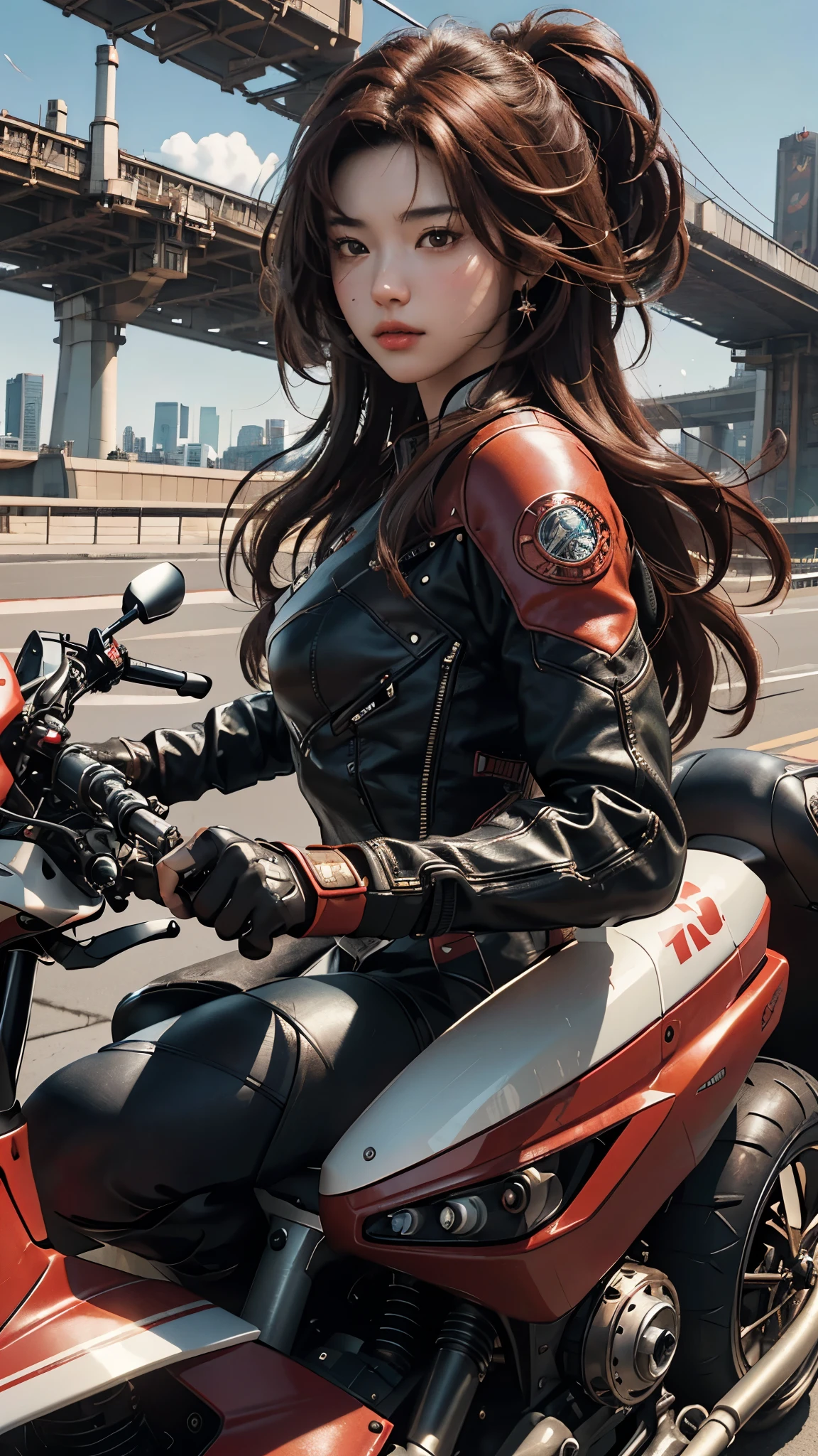 A Japanese young man with messy reddish-brown hair sits confidently on a futuristic copter motorbike that hums with the sound of two jet engines in the background. The scene unfolds in a city of the future with ultra-detailed and sharp focus.
((Top quality, 8K, Masterpiece: 1.5)), Sharp focus: 1.2, Sitting, Japanese young man, Messy reddish-brown hair, Copter motorbike, Running jet engines, Futuristic cityscape, ((Most detailed, Extremely close-up)), Ultra High Definition, 8K, ((Realistic, Photo-realistic: 1.