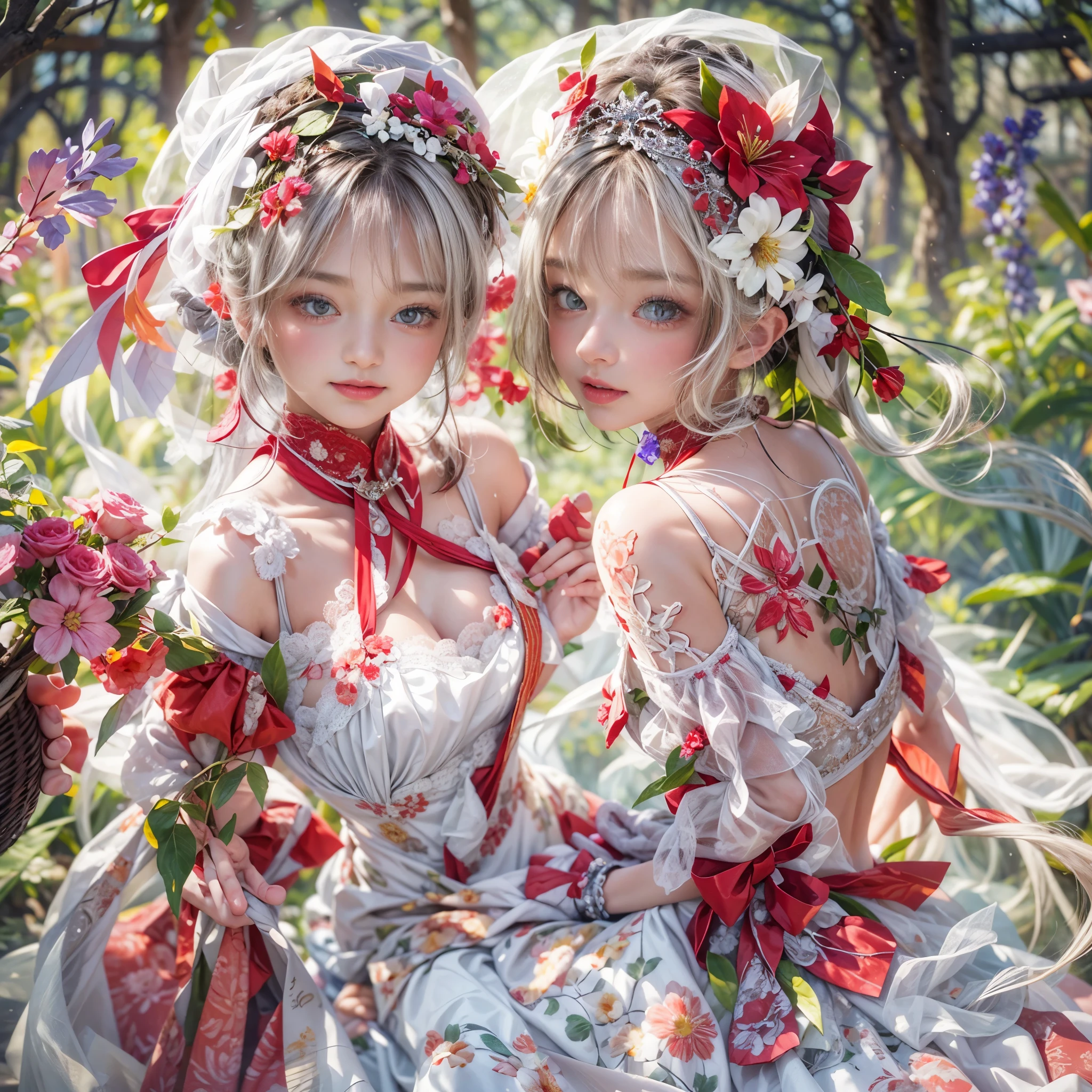 The little apple tree elf puts on a red, plump bud skirt，Like a red apple hanging on a branch。Tied a fluffy side braid，An apple hair band is tied at the end of the hair，There is a delicate apple hairpin on it.，The color of the wings is pink，Shine through the light，Extremely beautiful。